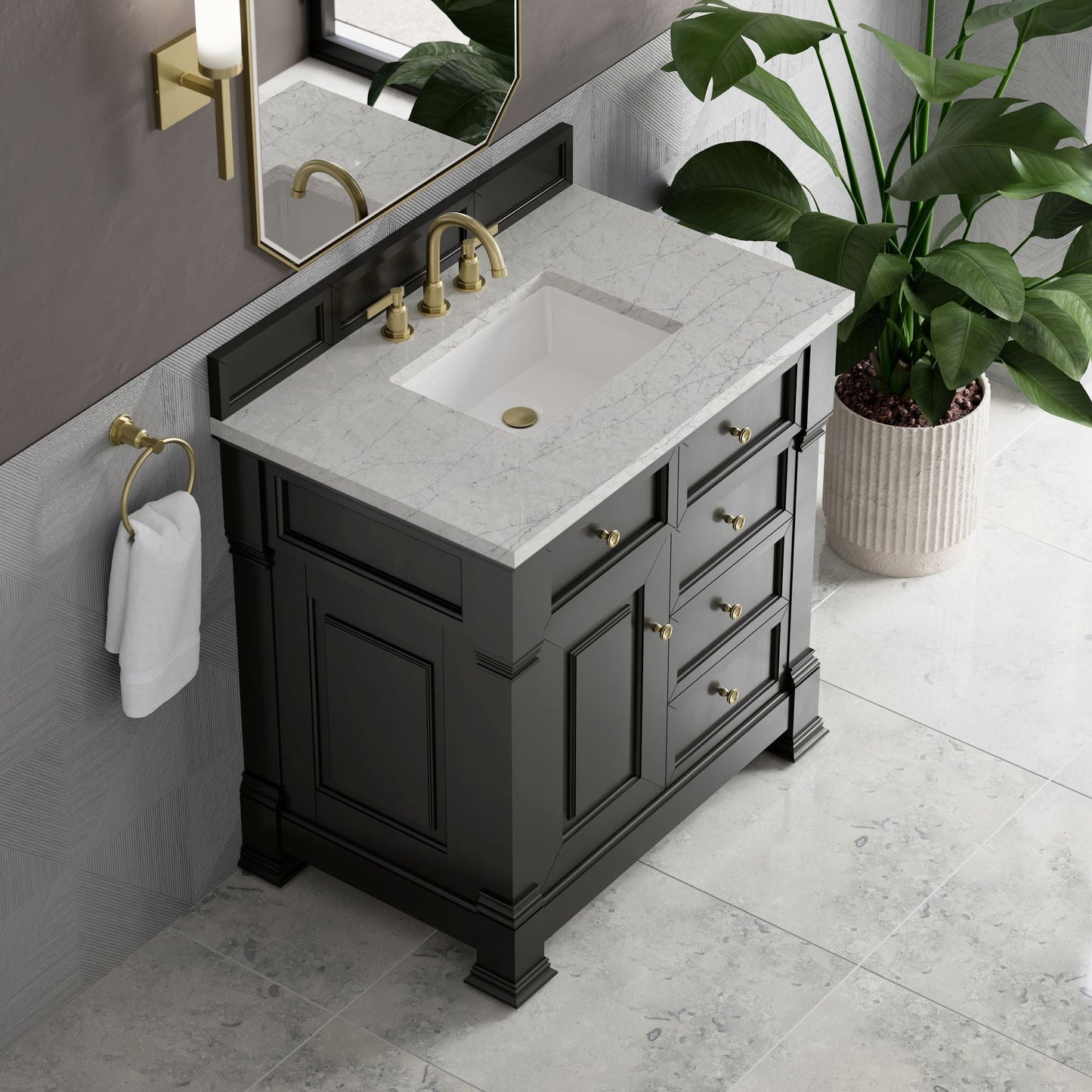 
                  
                    Brookfield 36" Single Vanity in Black Onyx Single Bathroom Vanity James Martin Vanities Eternal Pearl Jasmine Silestone 
                  
                