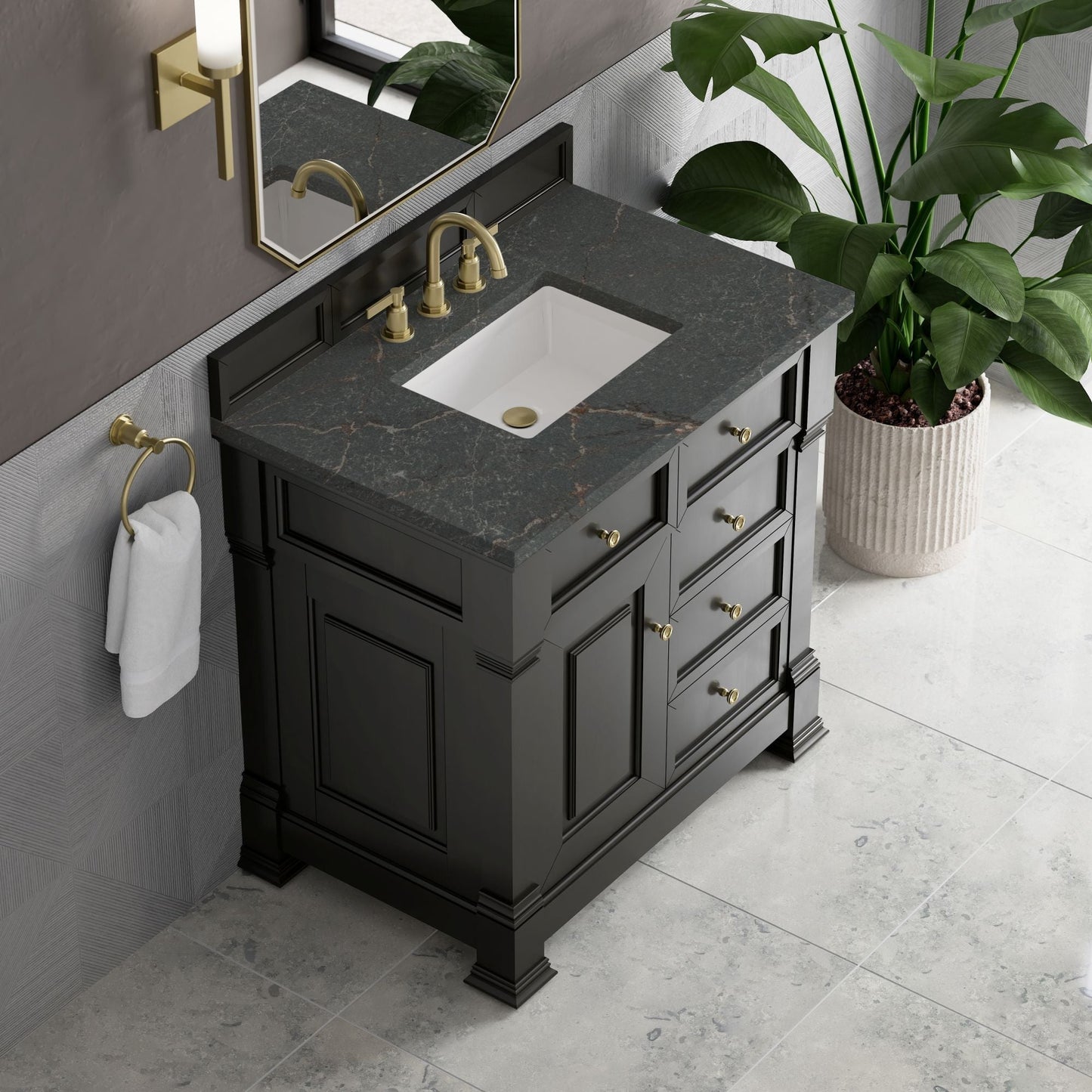
                  
                    Brookfield 36" Single Vanity in Black Onyx Single Bathroom Vanity James Martin Vanities Parisien Bleu Silestone 
                  
                