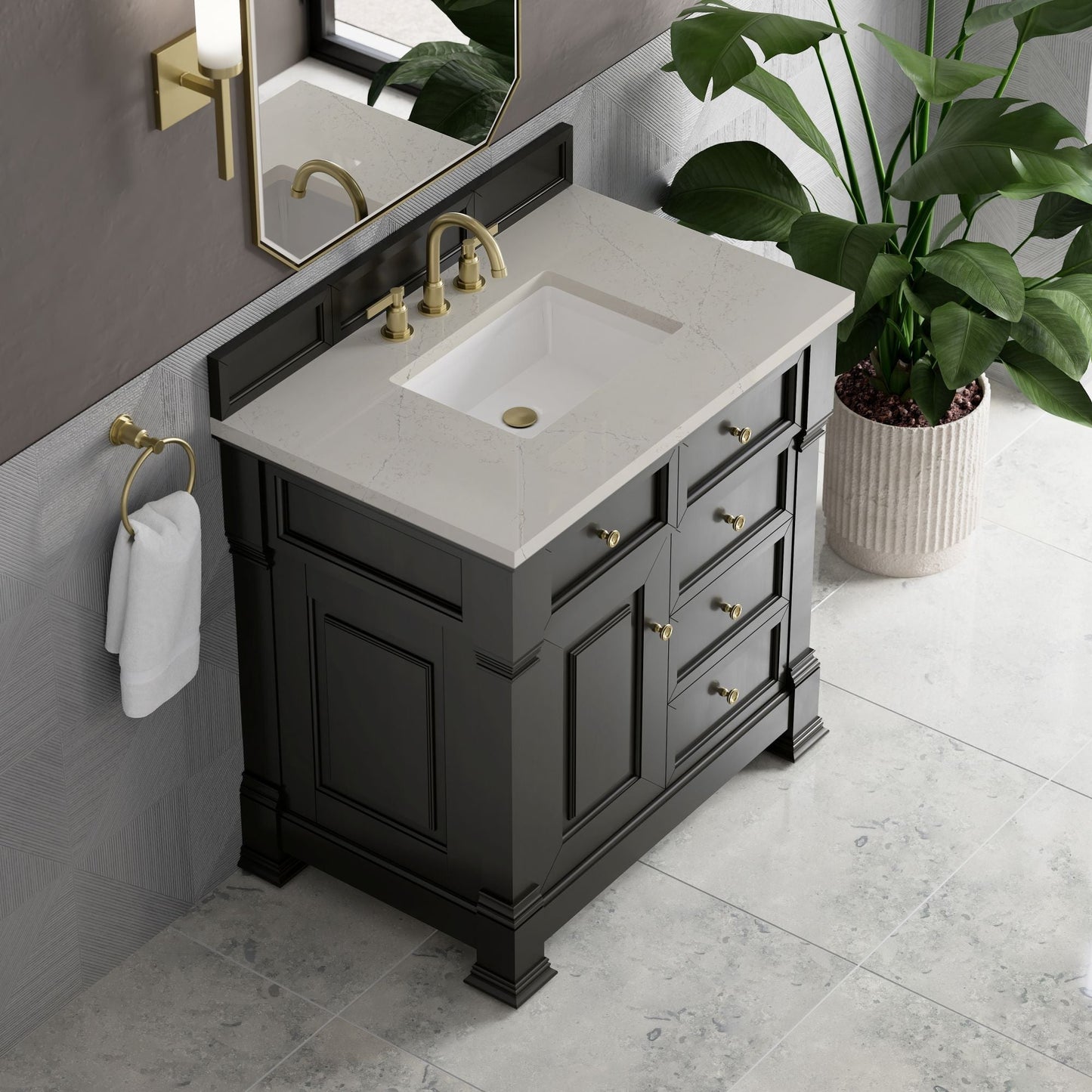 
                  
                    Brookfield 36" Single Vanity in Black Onyx Single Bathroom Vanity James Martin Vanities Siberian Silestone 
                  
                