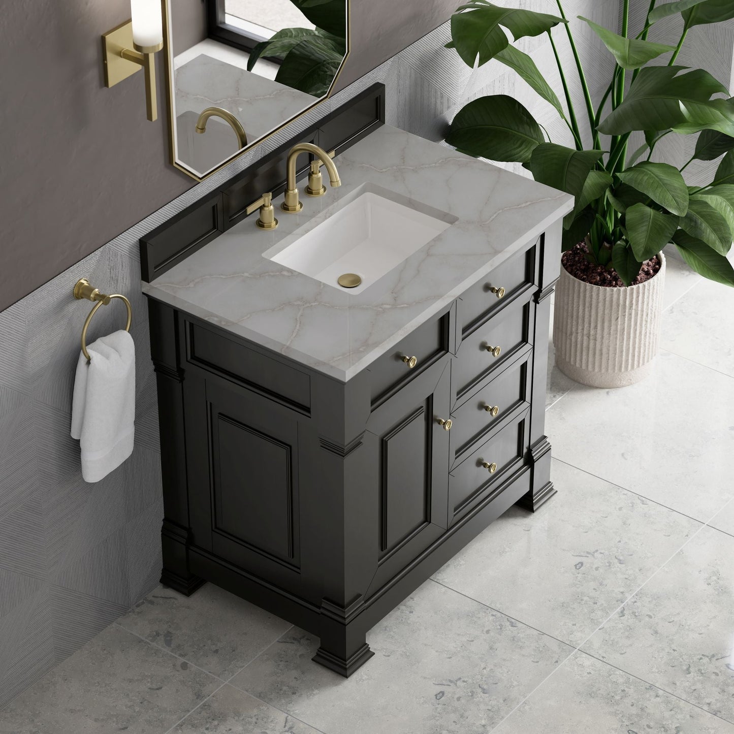 
                  
                    Brookfield 36" Single Vanity in Black Onyx Single Bathroom Vanity James Martin Vanities Victorian Silver Silestone 
                  
                