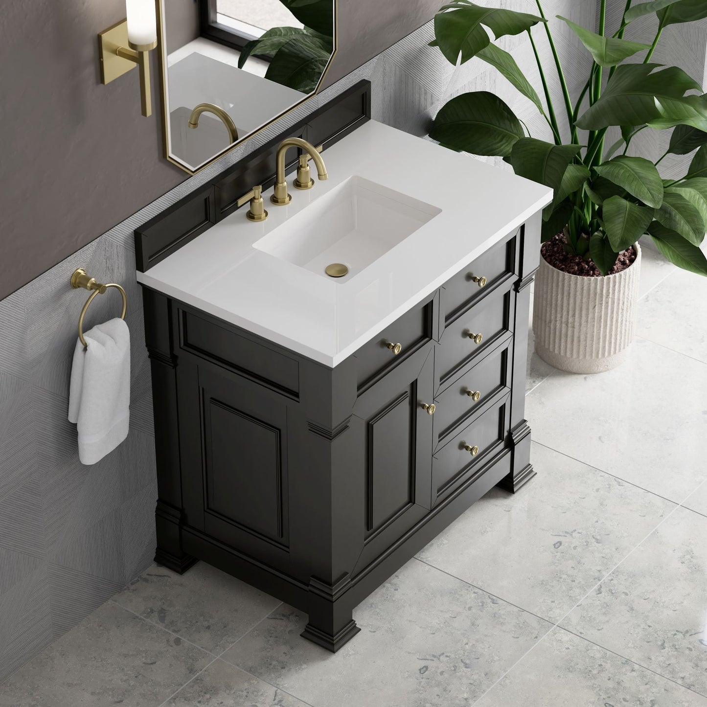 
                  
                    Brookfield 36" Single Vanity in Black Onyx Single Bathroom Vanity James Martin Vanities White Zeus Silestone 
                  
                