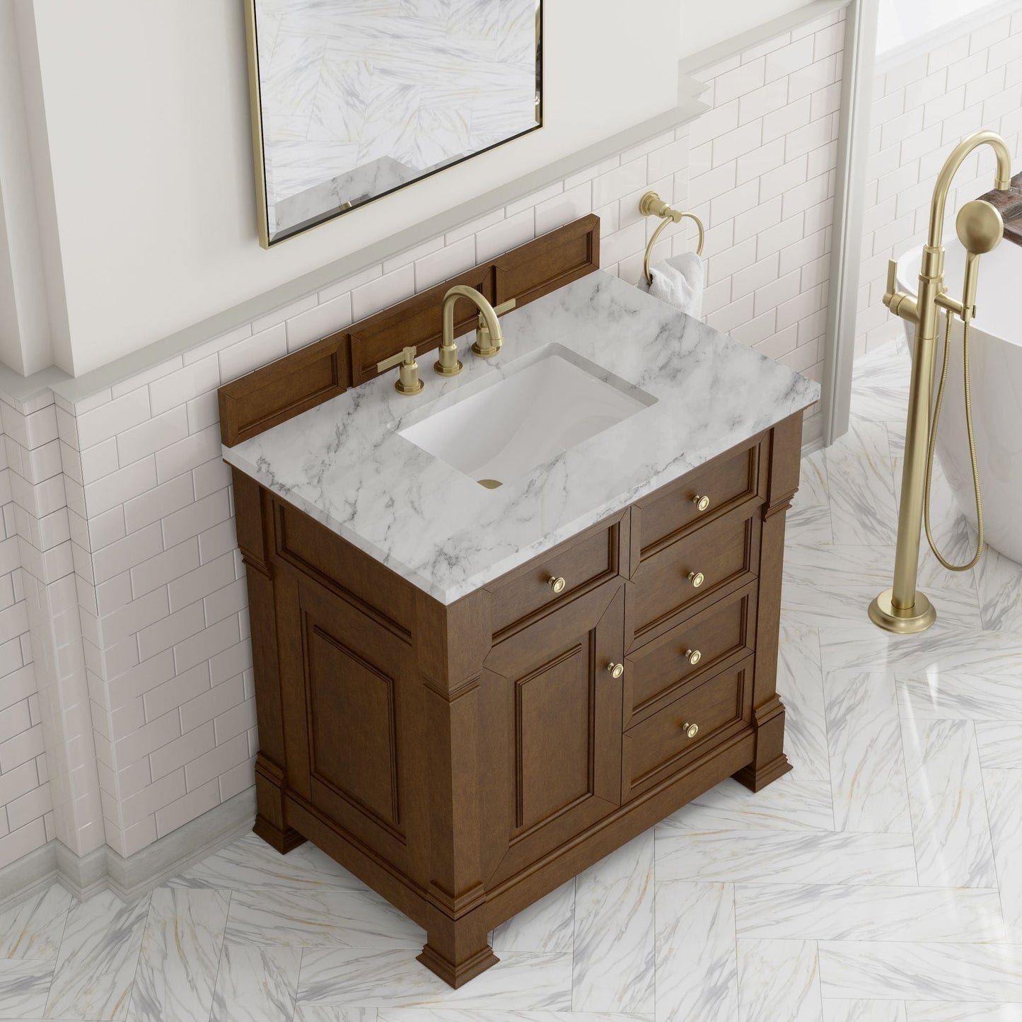 
                  
                    Brookfield 36" Single Vanity in Honey Oak Single Bathroom Vanity James Martin Vanities Carrara White Marble 
                  
                