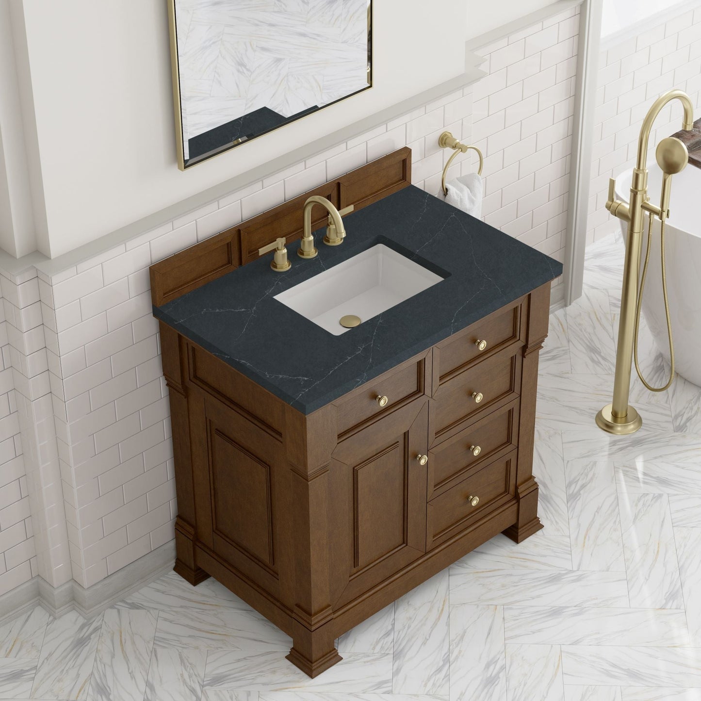 
                  
                    Brookfield 36" Single Vanity in Honey Oak Single Bathroom Vanity James Martin Vanities Charcoal Soapstone Silestone 
                  
                