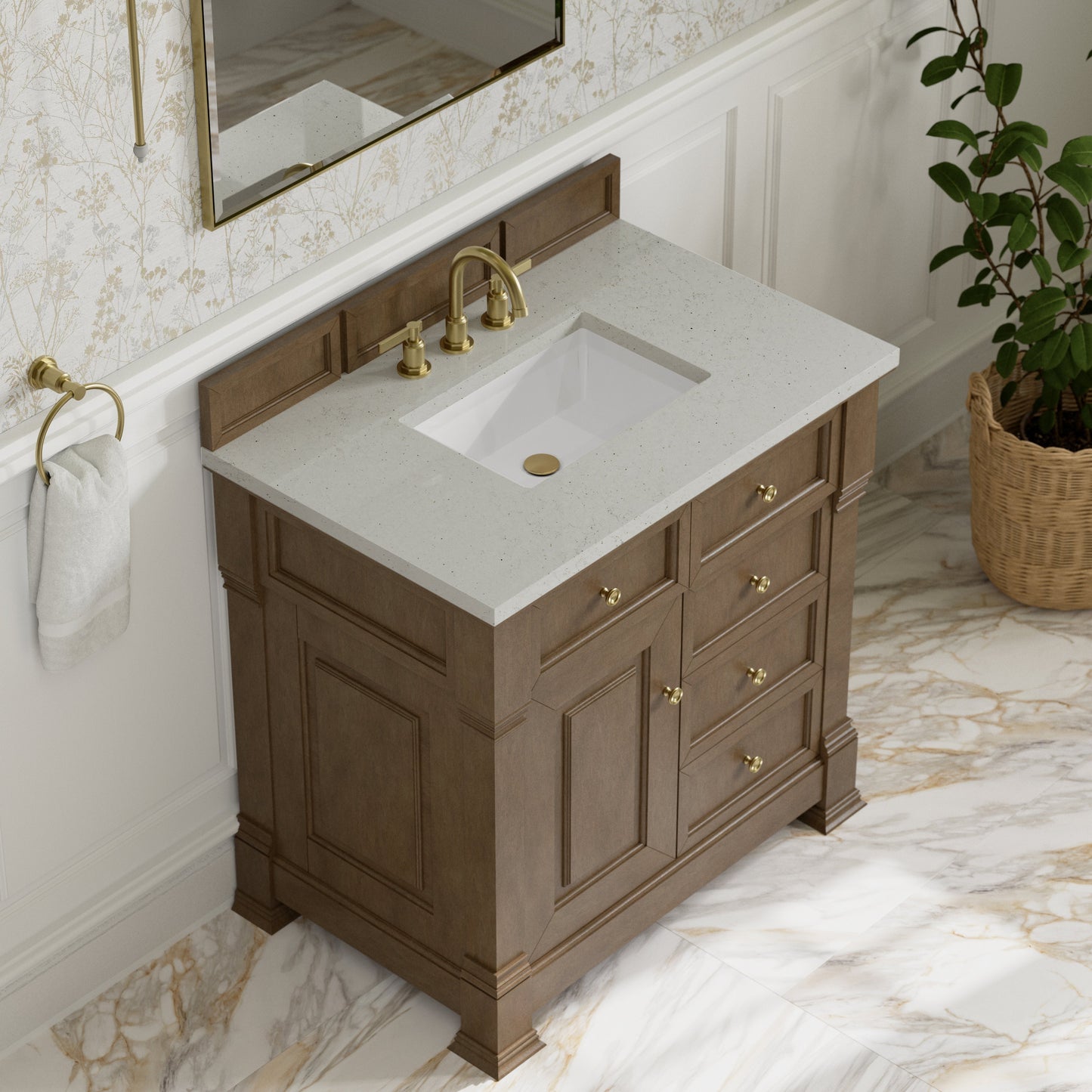 
                  
                    Brookfield 36" Single Vanity in Pecan Single Bathroom Vanity James Martin Vanities Lime Delight Silestone 
                  
                