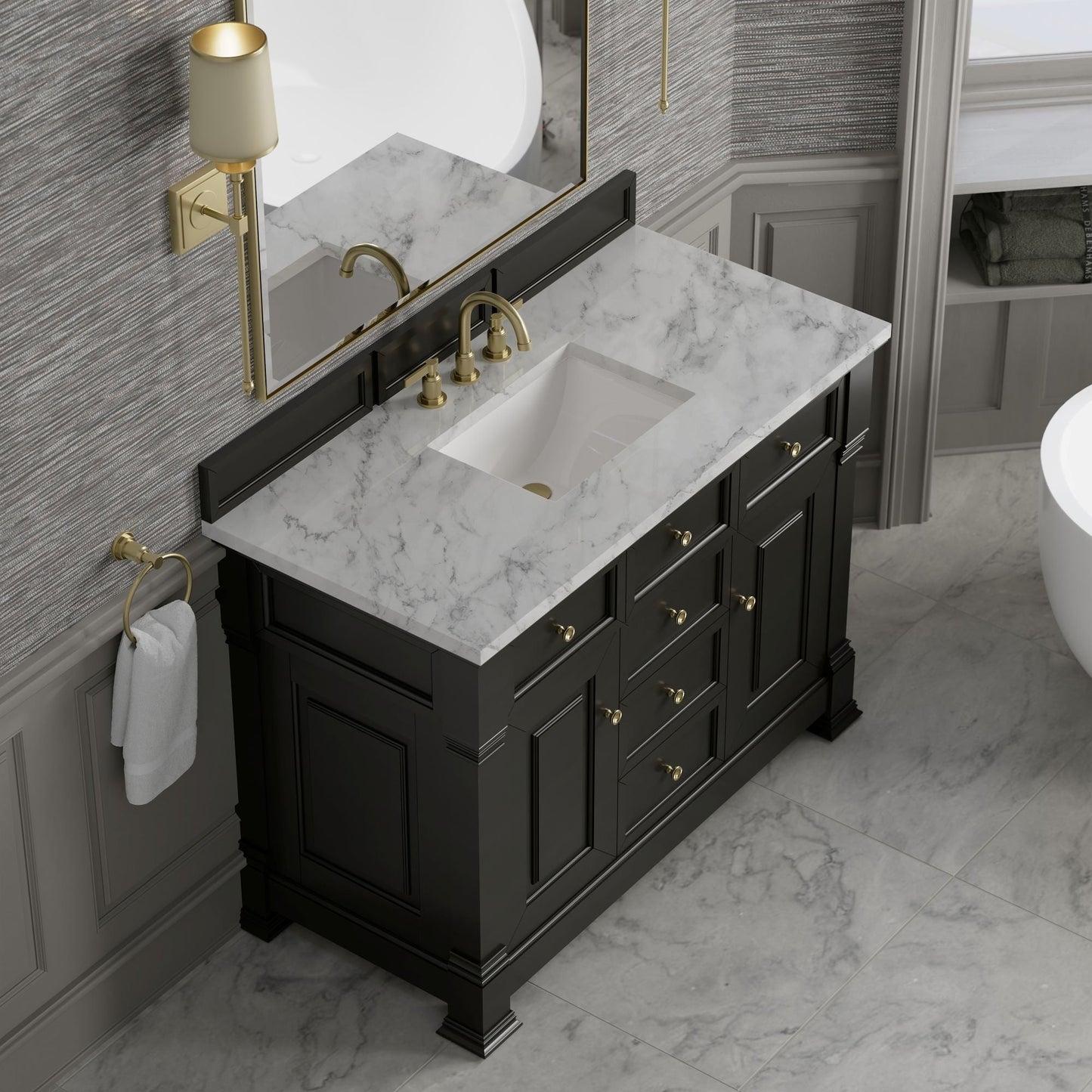 
                  
                    Brookfield 48" Single Vanity in Black Onyx Single Bathroom Vanity James Martin Vanities Carrara White Marble 
                  
                