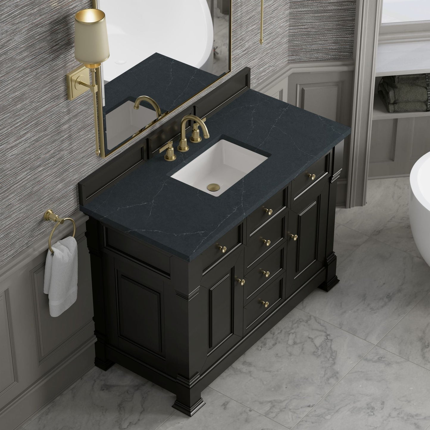 
                  
                    Brookfield 48" Single Vanity in Black Onyx Single Bathroom Vanity James Martin Vanities Charcoal Soapstone Silestone 
                  
                