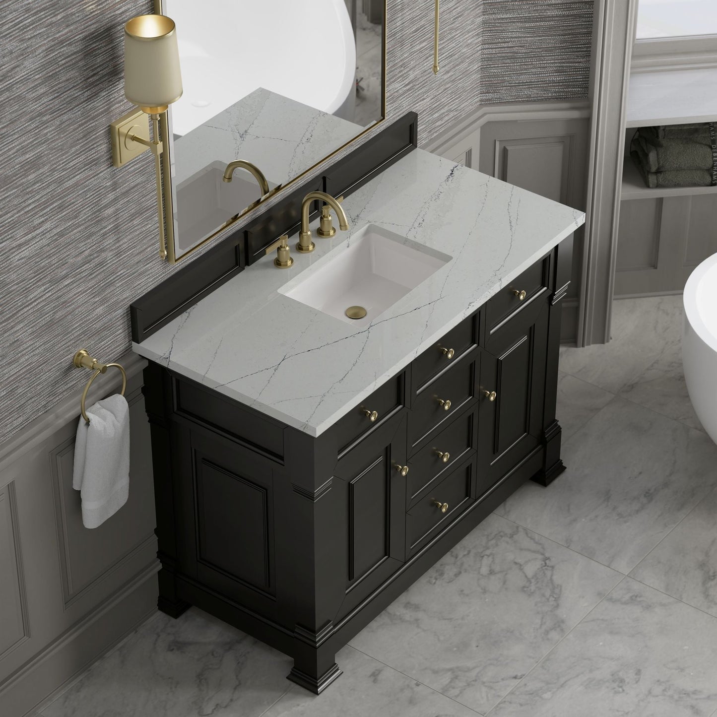 
                  
                    Brookfield 48" Single Vanity in Black Onyx Single Bathroom Vanity James Martin Vanities Ethereal Noctis Silestone 
                  
                