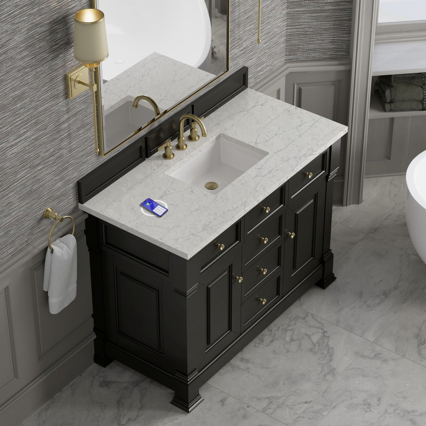 
                  
                    Brookfield 48" Single Vanity in Black Onyx Single Bathroom Vanity James Martin Vanities FreePower-Enabled Eternal Jasmine Pearl Silestone 
                  
                