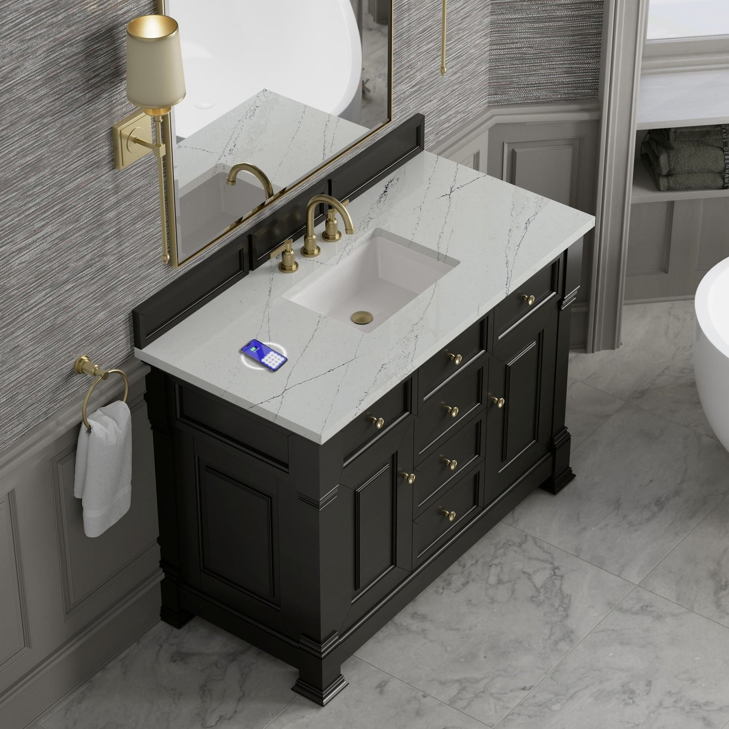 
                  
                    Brookfield 48" Single Vanity in Black Onyx Single Bathroom Vanity James Martin Vanities FreePower-Enabled Ethereal Noctis Silestone 
                  
                