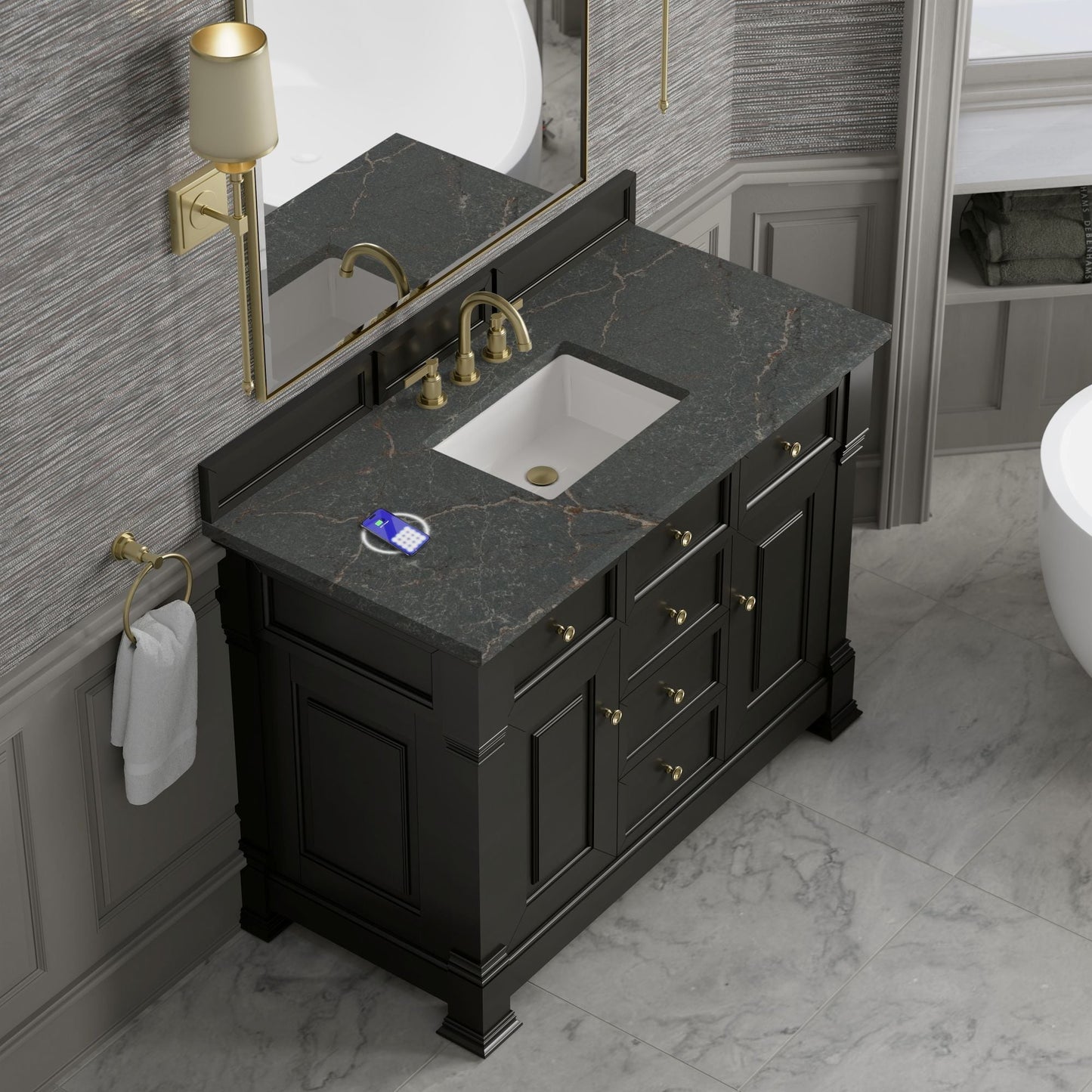 
                  
                    Brookfield 48" Single Vanity in Black Onyx Single Bathroom Vanity James Martin Vanities FreePower-Enabled Parisien Bleu Silestone 
                  
                