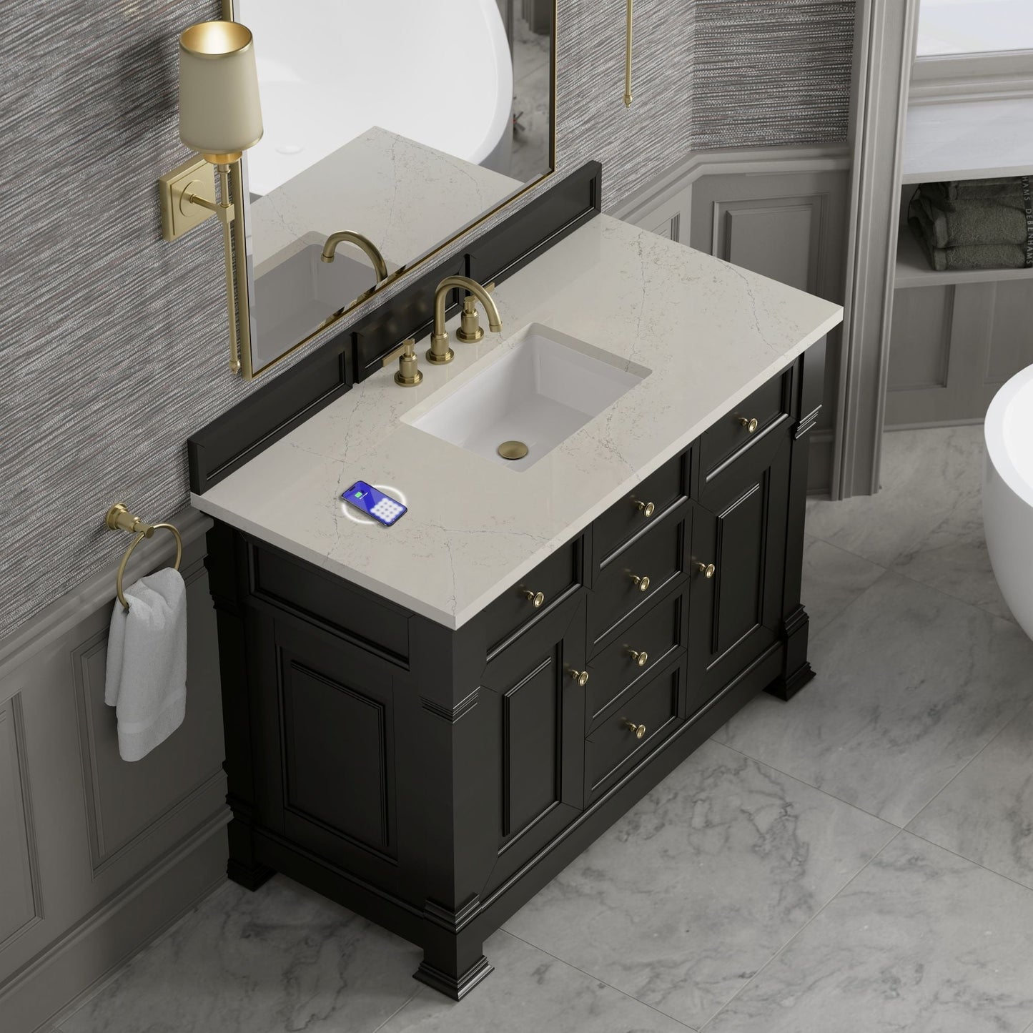 
                  
                    Brookfield 48" Single Vanity in Black Onyx Single Bathroom Vanity James Martin Vanities FreePower-Enabled Siberian Silestone 
                  
                