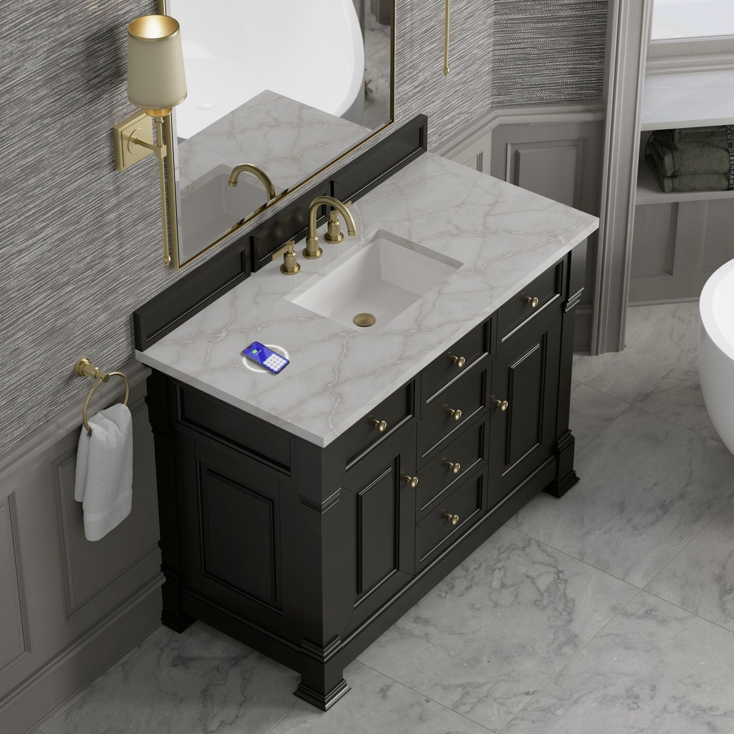 
                  
                    Brookfield 48" Single Vanity in Black Onyx Single Bathroom Vanity James Martin Vanities FreePower-Enabled Victorian Silver Silestone 
                  
                