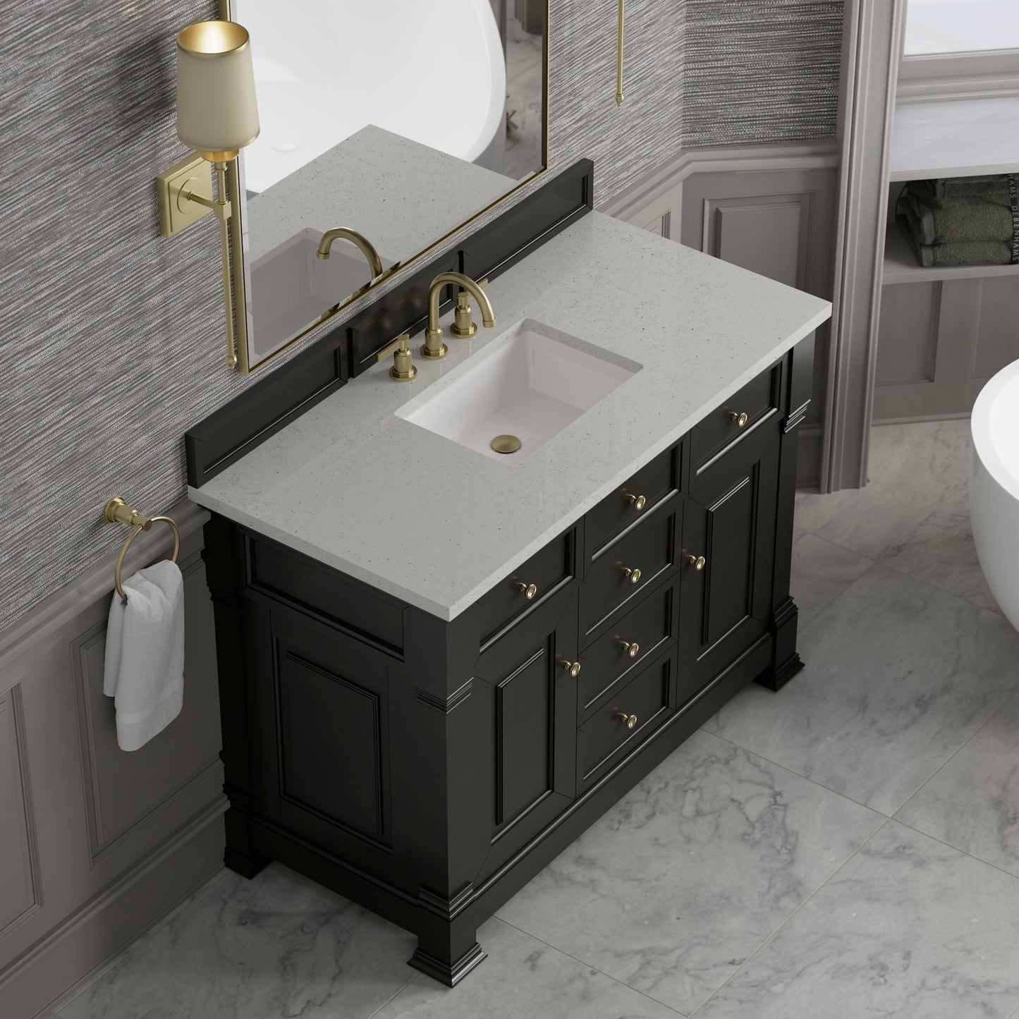 
                  
                    Brookfield 48" Single Vanity in Black Onyx Single Bathroom Vanity James Martin Vanities Lime Delight Silestone 
                  
                