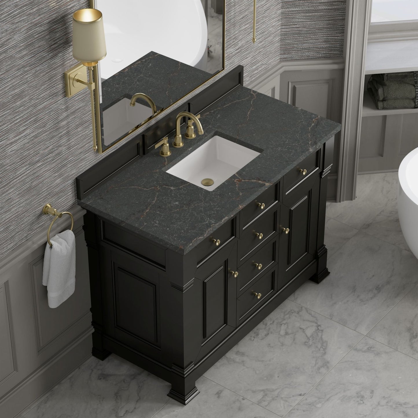 
                  
                    Brookfield 48" Single Vanity in Black Onyx Single Bathroom Vanity James Martin Vanities Parisien Bleu Silestone 
                  
                