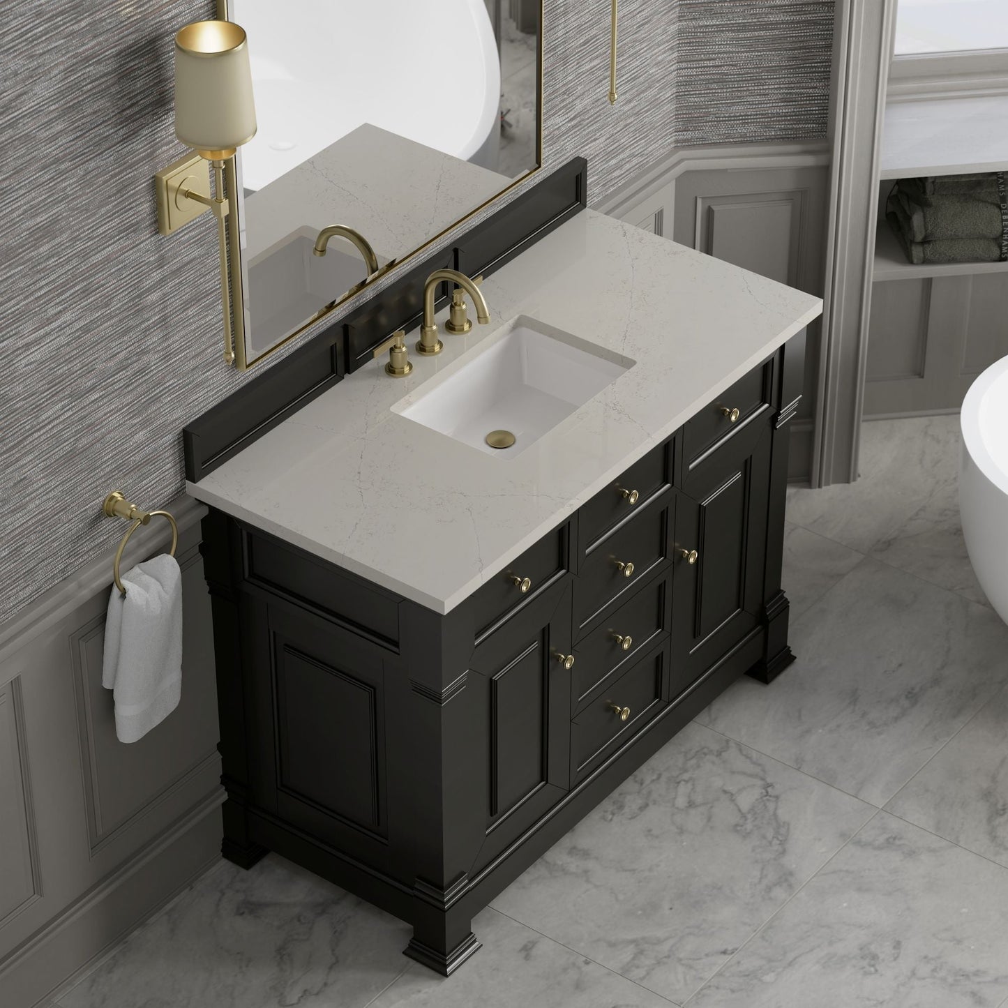 
                  
                    Brookfield 48" Single Vanity in Black Onyx Single Bathroom Vanity James Martin Vanities Siberian Silestone 
                  
                