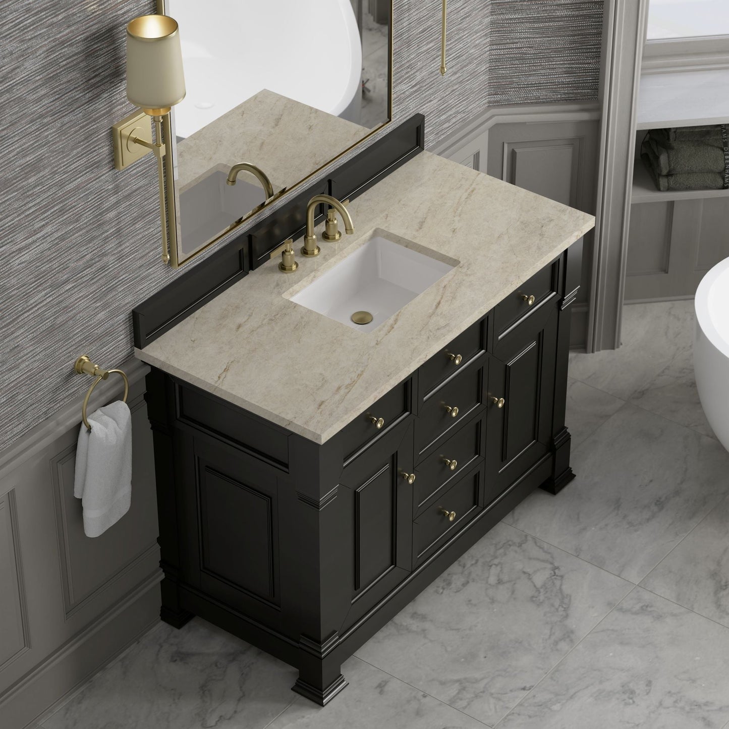 
                  
                    Brookfield 48" Single Vanity in Black Onyx Single Bathroom Vanity James Martin Vanities Tajnar Eclos 
                  
                