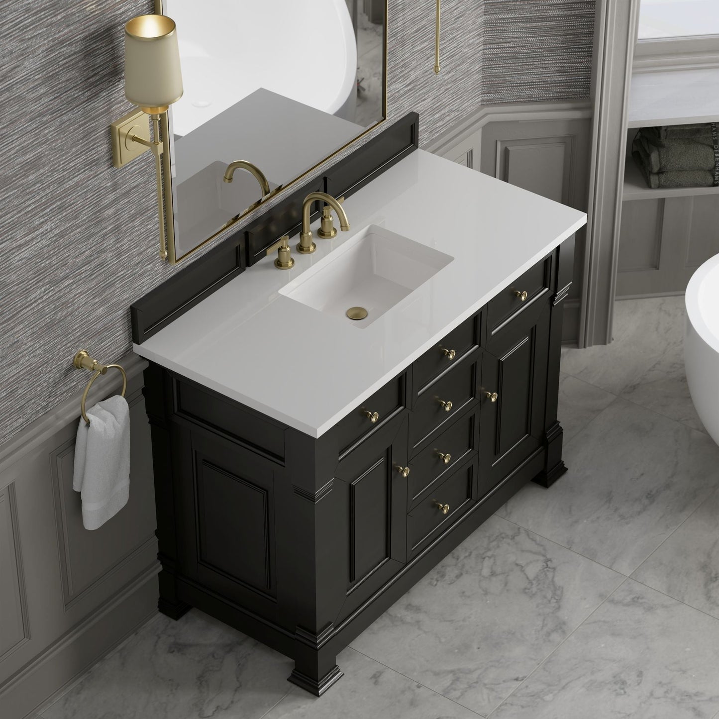 
                  
                    Brookfield 48" Single Vanity in Black Onyx Single Bathroom Vanity James Martin Vanities White Zeus Silestone 
                  
                