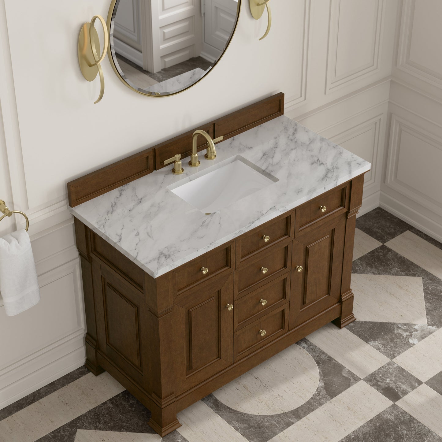 
                  
                    Brookfield 48" Single Vanity in Honey Oak Single Bathroom Vanity James Martin Vanities Carrara White Marble 
                  
                
