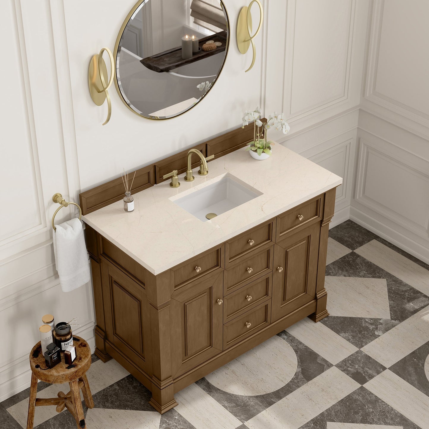 
                  
                    Brookfield 48" Single Vanity in Honey Oak Single Bathroom Vanity James Martin Vanities Eternal Marfil Silestone 
                  
                
