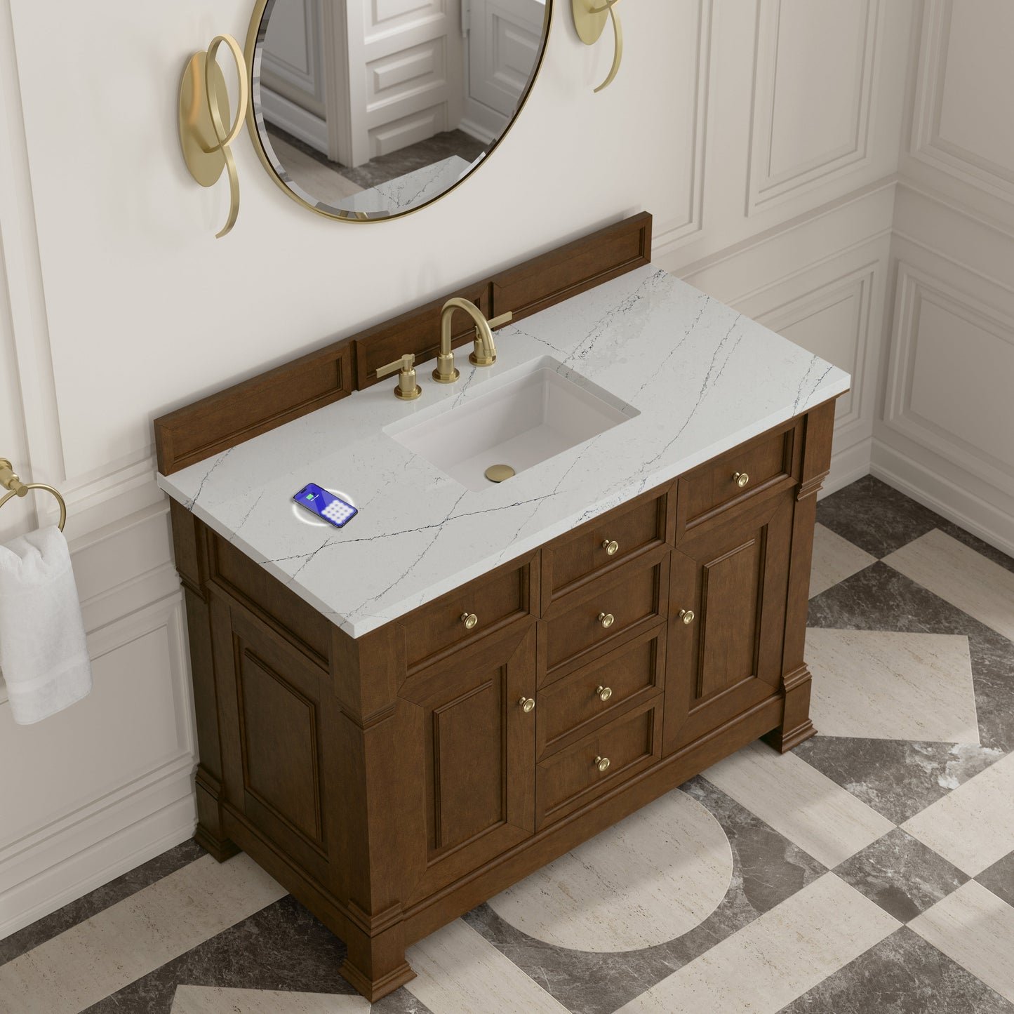 
                  
                    Brookfield 48" Single Vanity in Honey Oak Single Bathroom Vanity James Martin Vanities FreePower-Enabled Ethereal Noctis Silestone 
                  
                
