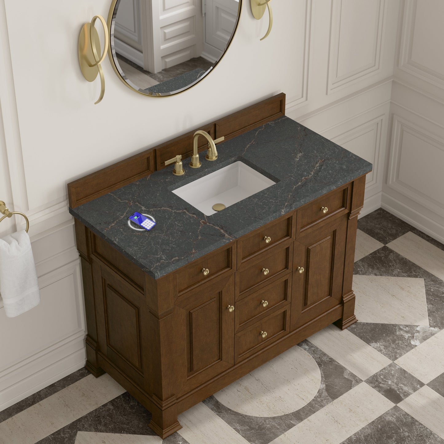 
                  
                    Brookfield 48" Single Vanity in Honey Oak Single Bathroom Vanity James Martin Vanities FreePower-Enabled Parisien Bleu Silestone 
                  
                