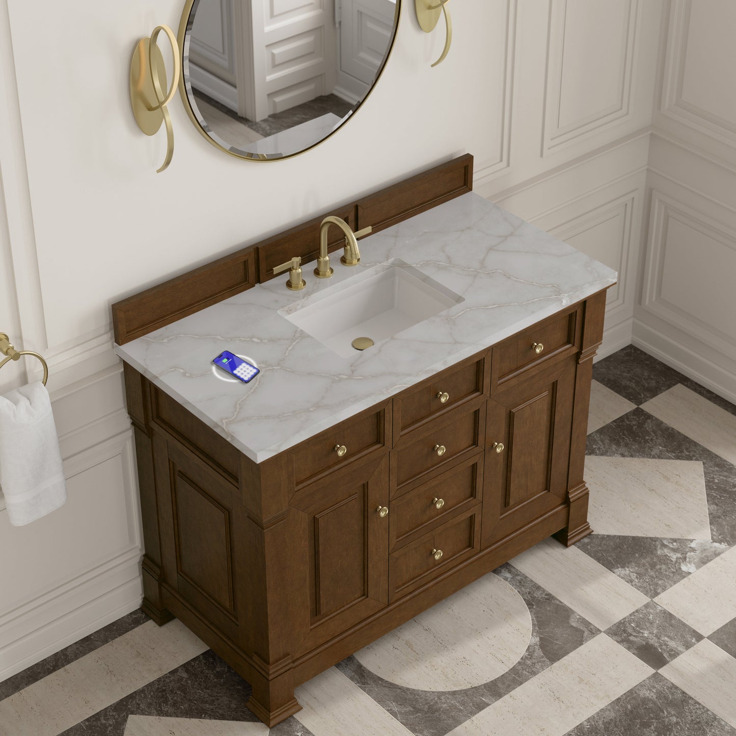 
                  
                    Brookfield 48" Single Vanity in Honey Oak Single Bathroom Vanity James Martin Vanities FreePower-Enabled Victorian Silver Silestone 
                  
                