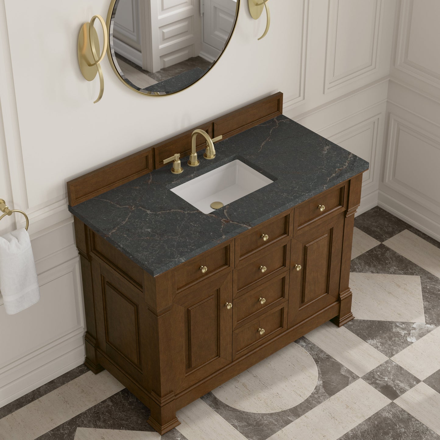 
                  
                    Brookfield 48" Single Vanity in Honey Oak Single Bathroom Vanity James Martin Vanities Parisien Bleu Silestone 
                  
                