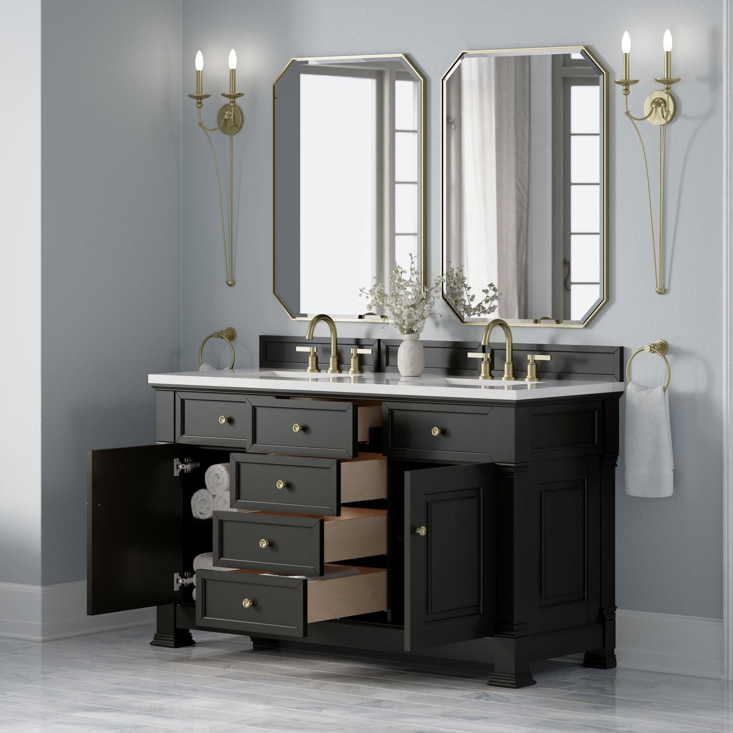 
                  
                    Brookfield 60" Double Vanity in Black Onyx Double Bathroom Vanity James Martin Vanities 
                  
                