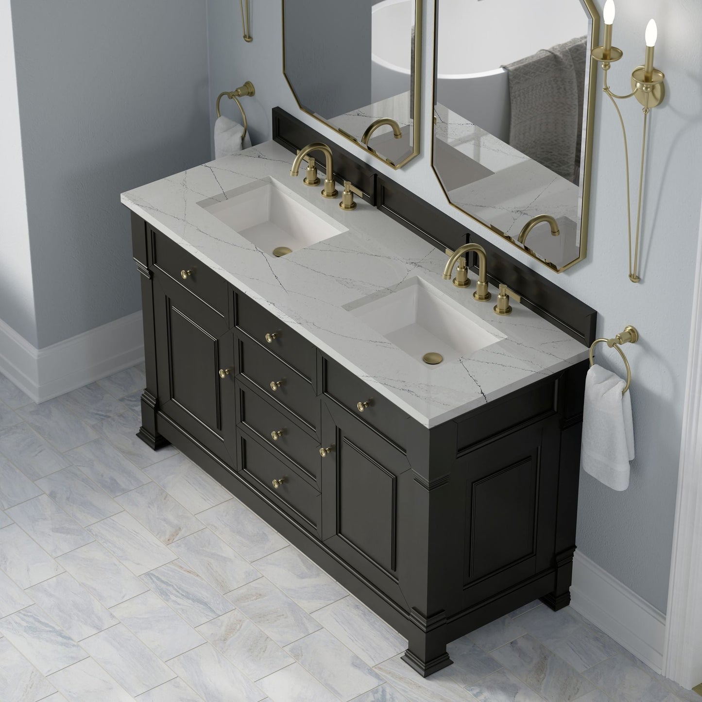 
                  
                    Brookfield 60" Double Vanity in Black Onyx Double Bathroom Vanity James Martin Vanities Ethereal Noctis Silestone 
                  
                