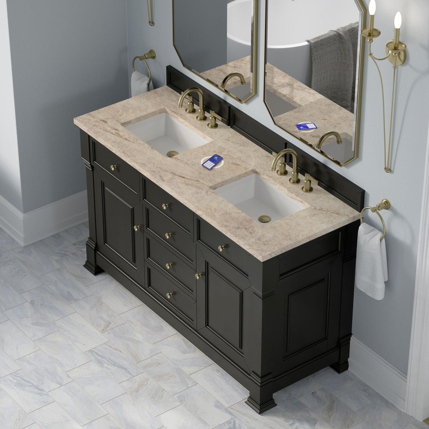 
                  
                    Brookfield 60" Double Vanity in Black Onyx Double Bathroom Vanity James Martin Vanities FreePower-Enabled Tajnar Eclos 
                  
                