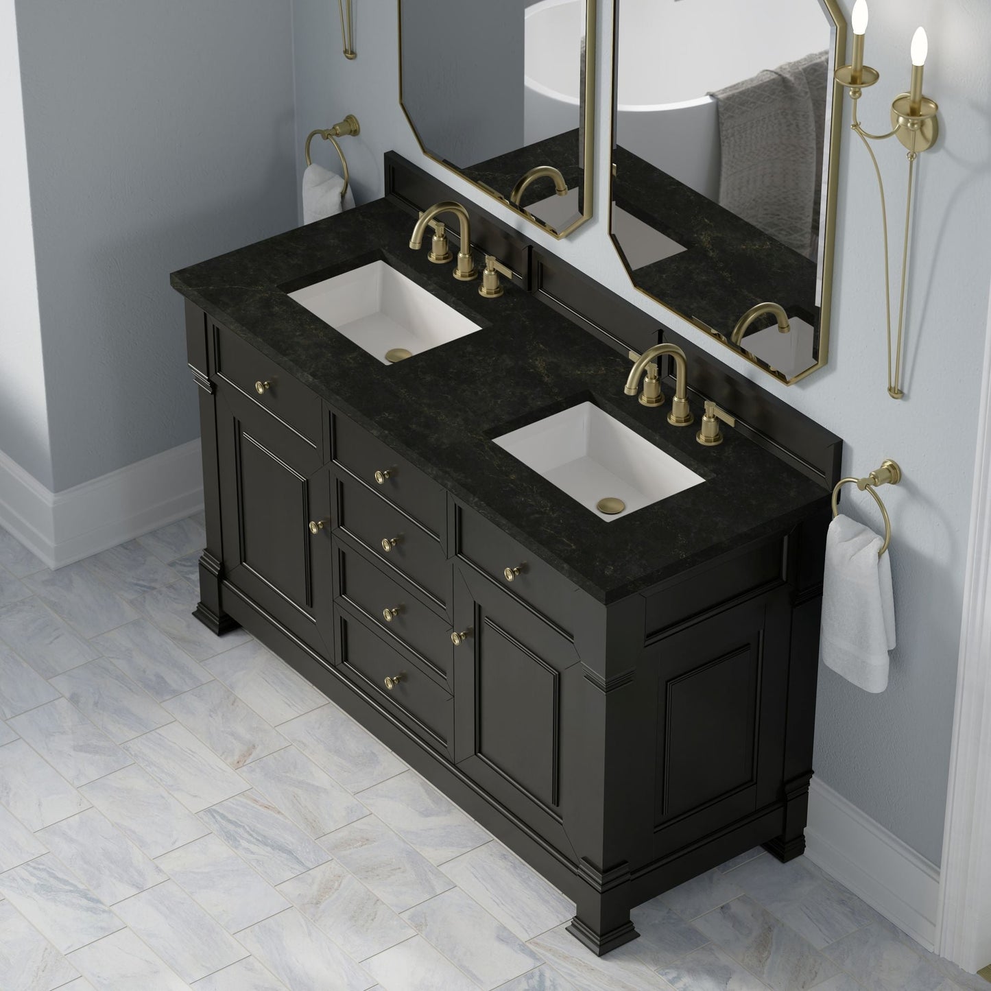 
                  
                    Brookfield 60" Double Vanity in Black Onyx Double Bathroom Vanity James Martin Vanities Phantome Eclos 
                  
                
