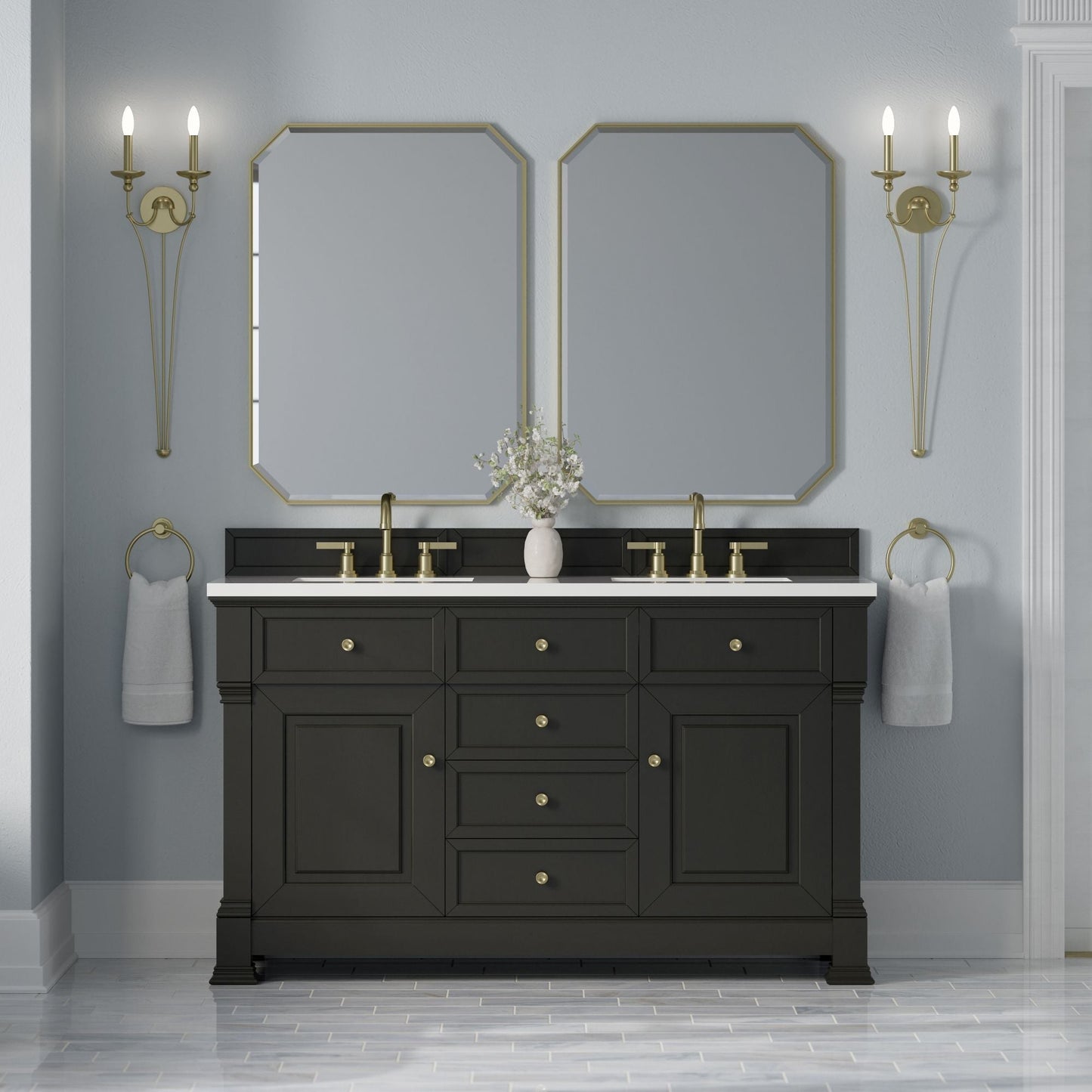 Brookfield 60" Double Vanity in Black Onyx Double Bathroom Vanity James Martin Vanities Select Your Top 