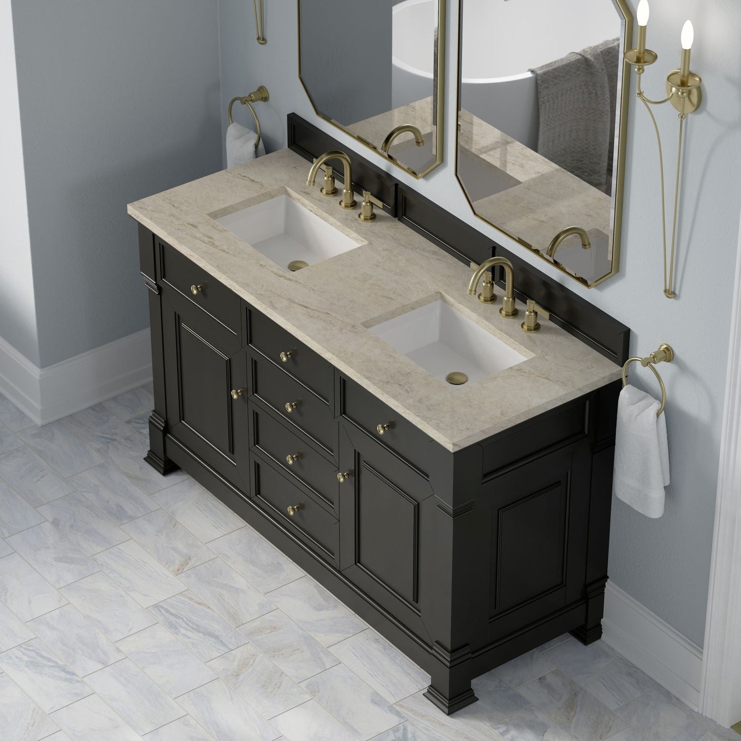 
                  
                    Brookfield 60" Double Vanity in Black Onyx Double Bathroom Vanity James Martin Vanities Tajnar Eclos 
                  
                