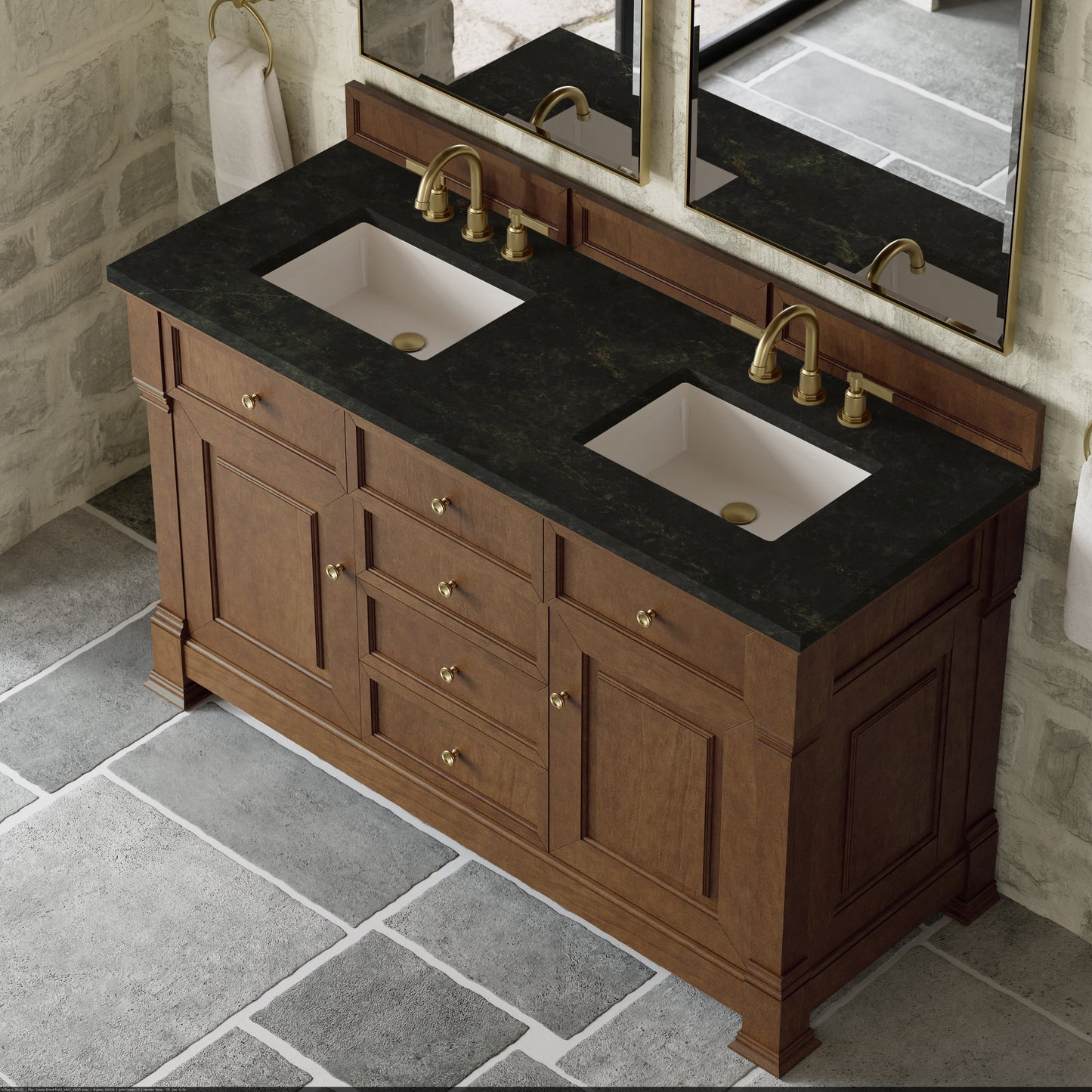 
                  
                    Brookfield 60" Double Vanity in Honey Oak Double Bathroom Vanity James Martin Vanities Phantome Eclos 
                  
                