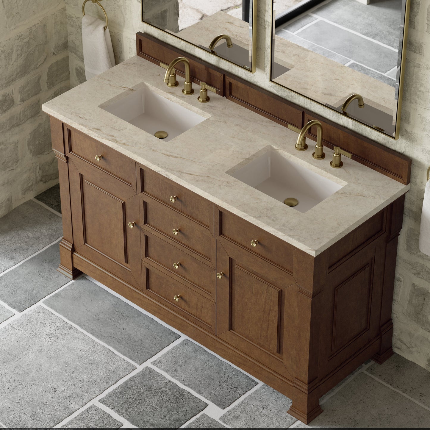 
                  
                    Brookfield 60" Double Vanity in Honey Oak Double Bathroom Vanity James Martin Vanities Tajnar Eclos 
                  
                