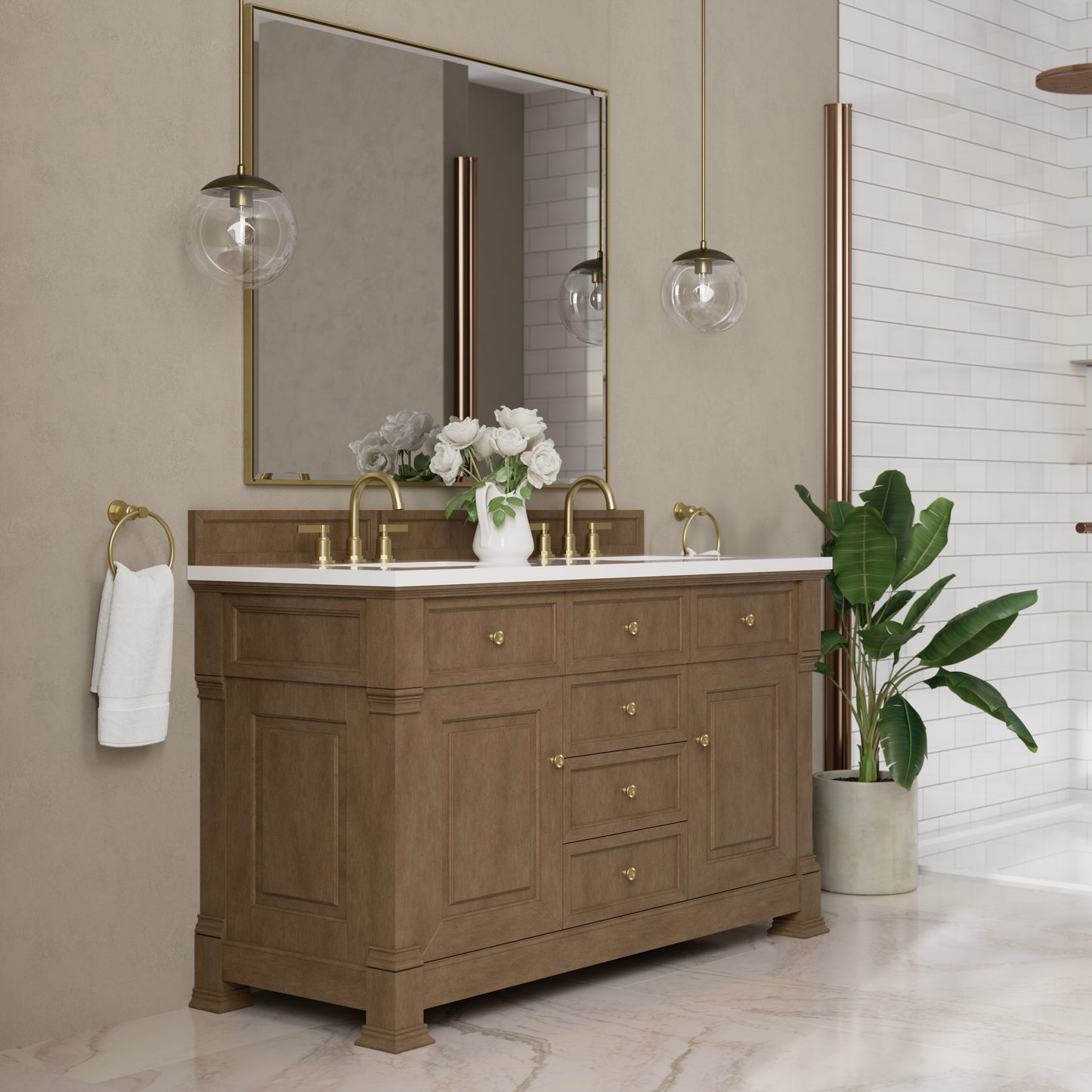 
                  
                    Brookfield 60" Double Vanity in Pecan Double Bathroom Vanity James Martin Vanities 
                  
                