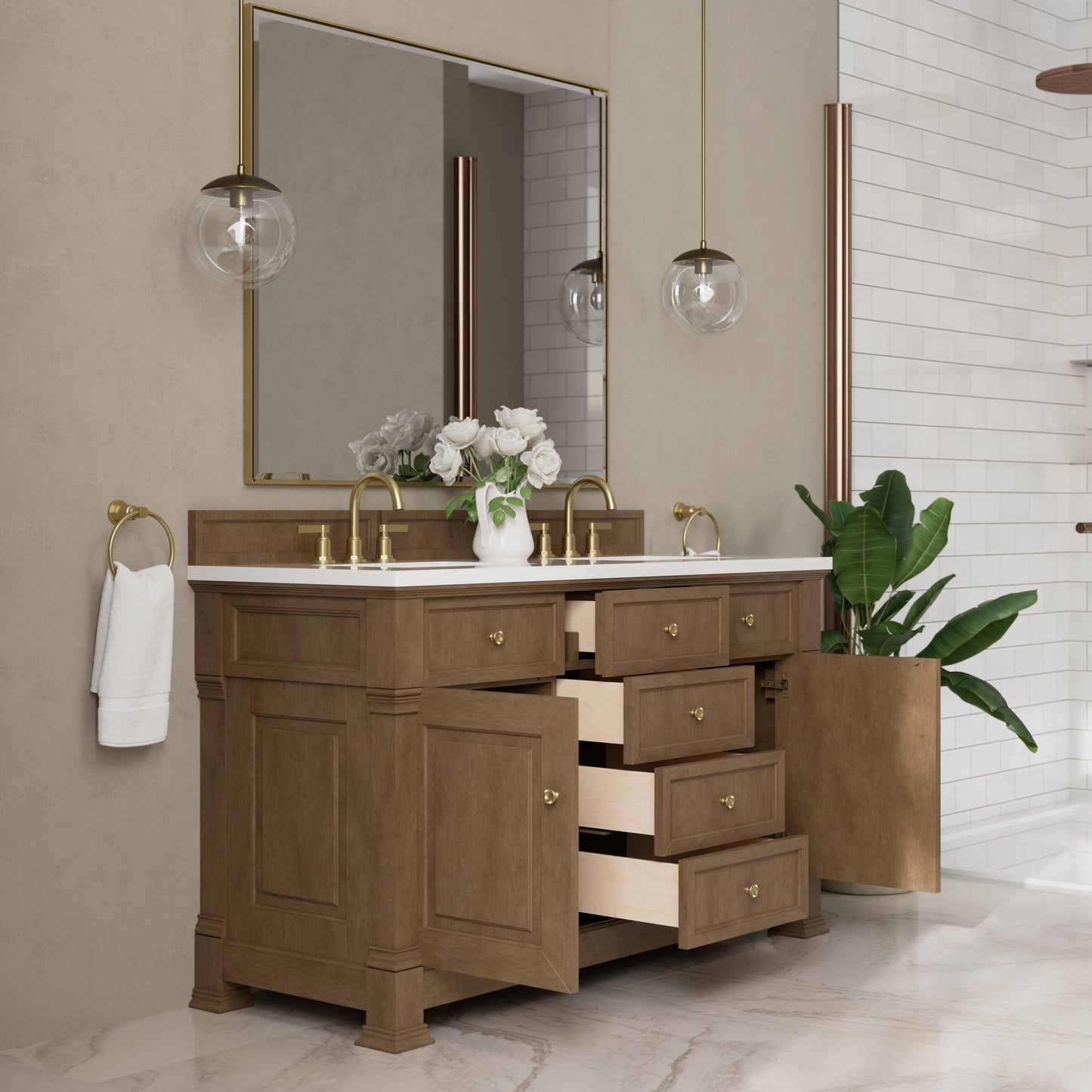 
                  
                    Brookfield 60" Double Vanity in Pecan Double Bathroom Vanity James Martin Vanities 
                  
                