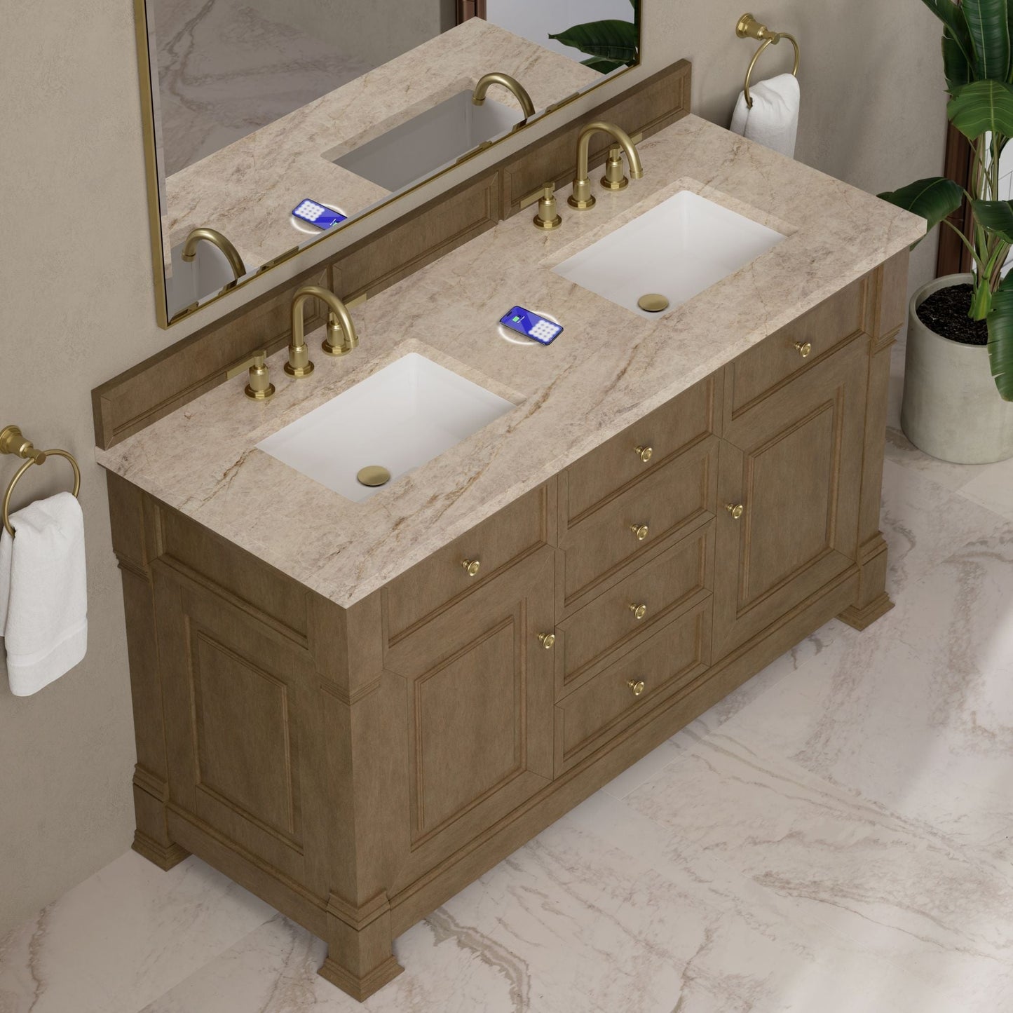 
                  
                    Brookfield 60" Double Vanity in Pecan Double Bathroom Vanity James Martin Vanities FreePower-Enabled Tajnar Eclos 
                  
                