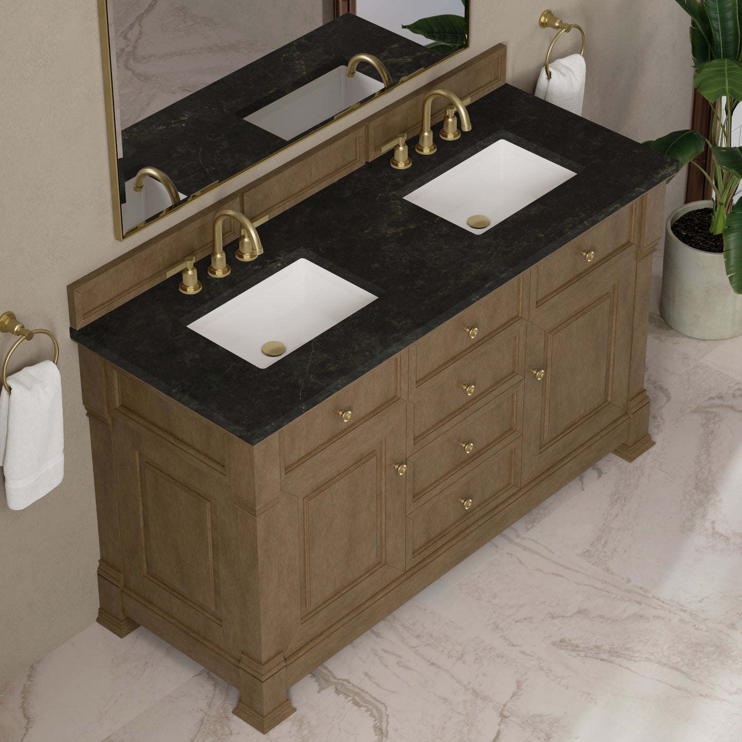 
                  
                    Brookfield 60" Double Vanity in Pecan Double Bathroom Vanity James Martin Vanities Phantome Eclos 
                  
                