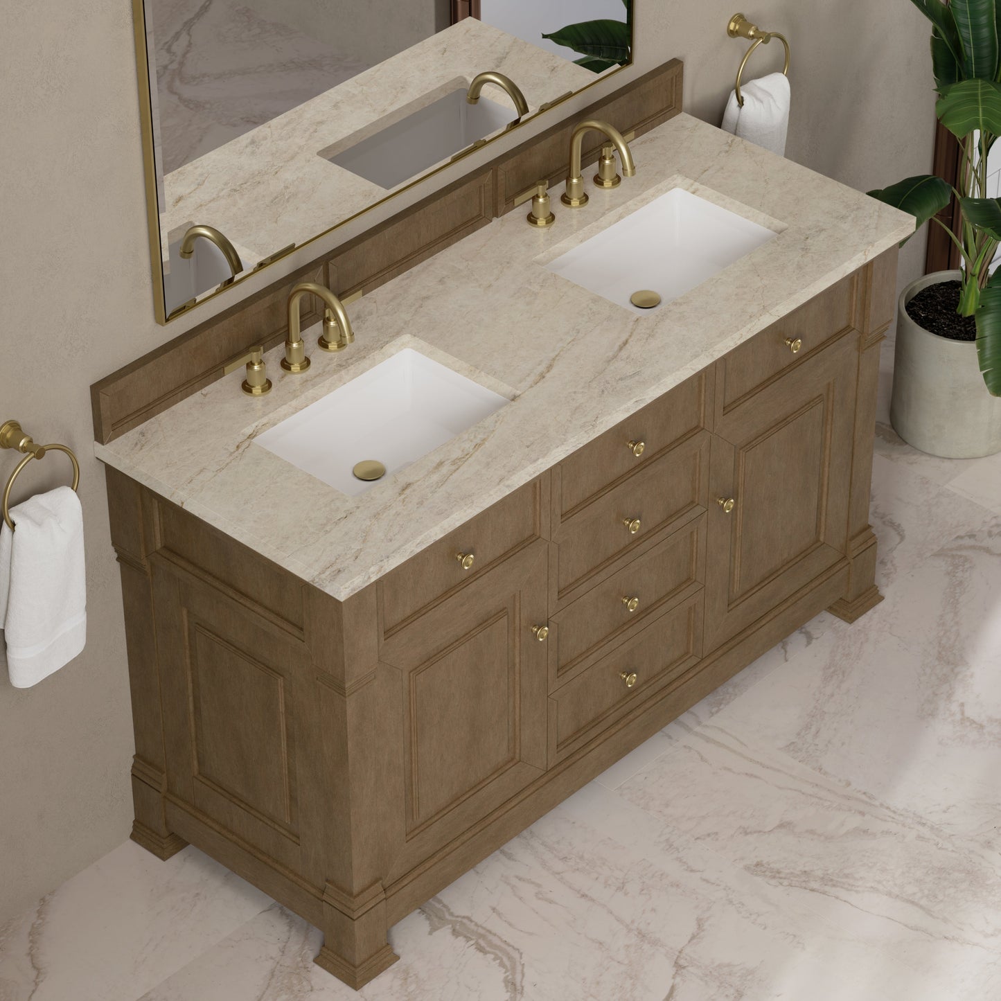 
                  
                    Brookfield 60" Double Vanity in Pecan Double Bathroom Vanity James Martin Vanities Tajnar Eclos 
                  
                