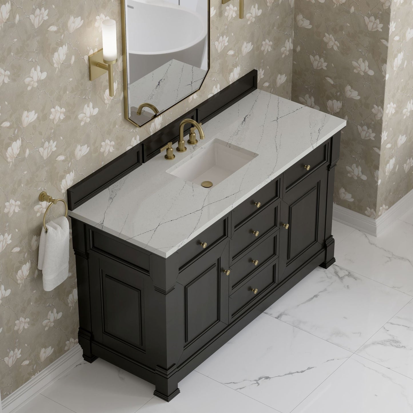 
                  
                    Brookfield 60" Single Vanity in Black Onyx Single Bathroom Vanity James Martin Vanities Ethereal Noctis Silestone 
                  
                