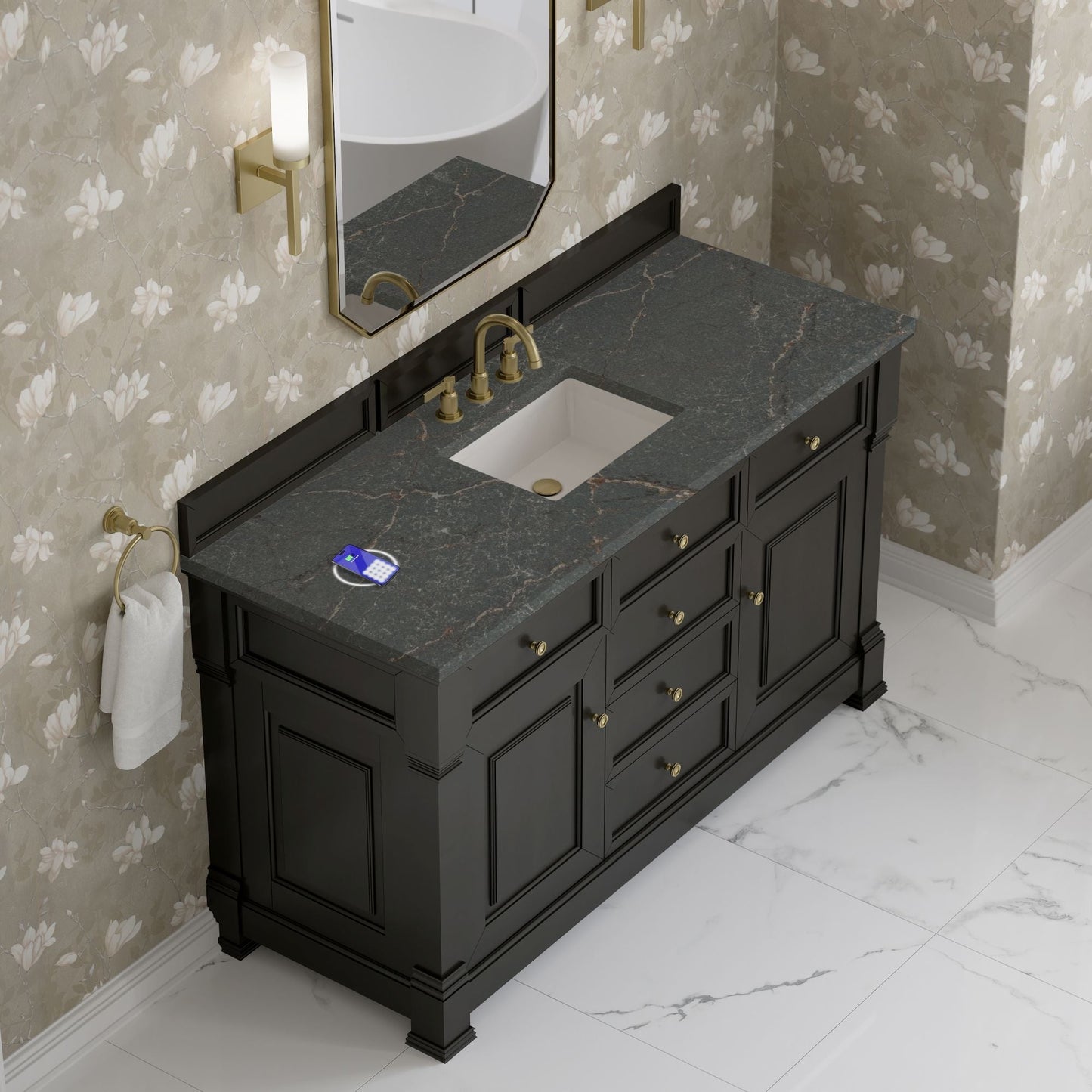 
                  
                    Brookfield 60" Single Vanity in Black Onyx Single Bathroom Vanity James Martin Vanities FreePower-Enabled Parisien Bleu Silestone 
                  
                
