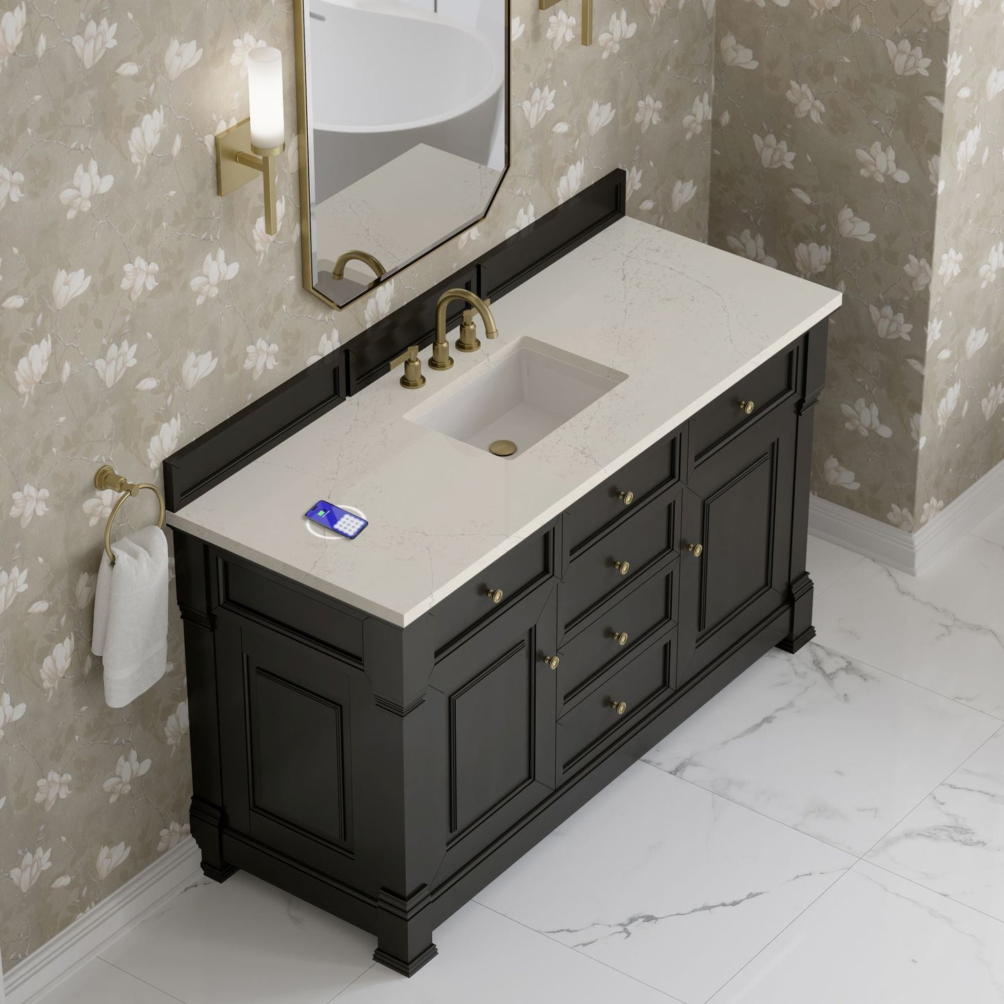 
                  
                    Brookfield 60" Single Vanity in Black Onyx Single Bathroom Vanity James Martin Vanities FreePower-Enabled Siberian Silestone 
                  
                