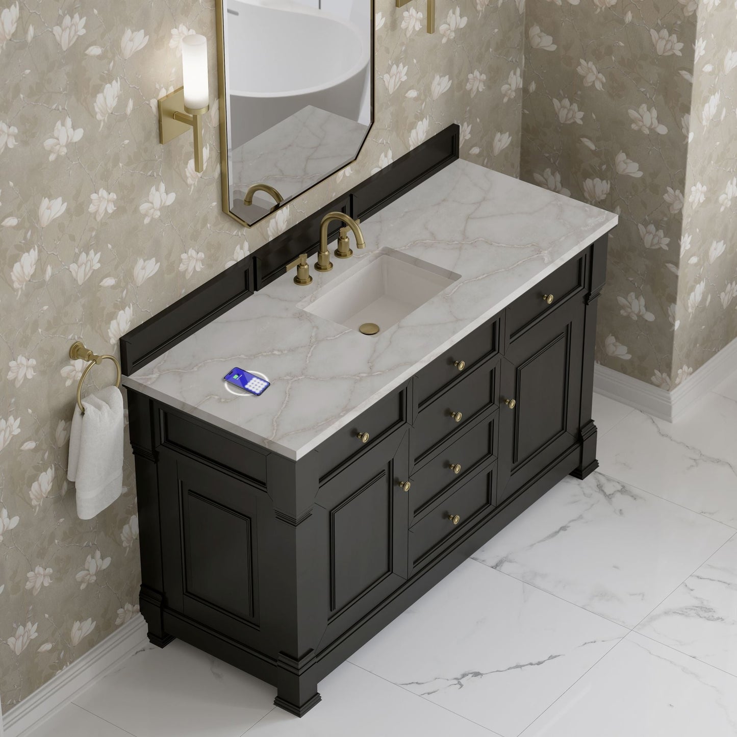 
                  
                    Brookfield 60" Single Vanity in Black Onyx Single Bathroom Vanity James Martin Vanities FreePower-Enabled Victorian Silver Silestone 
                  
                
