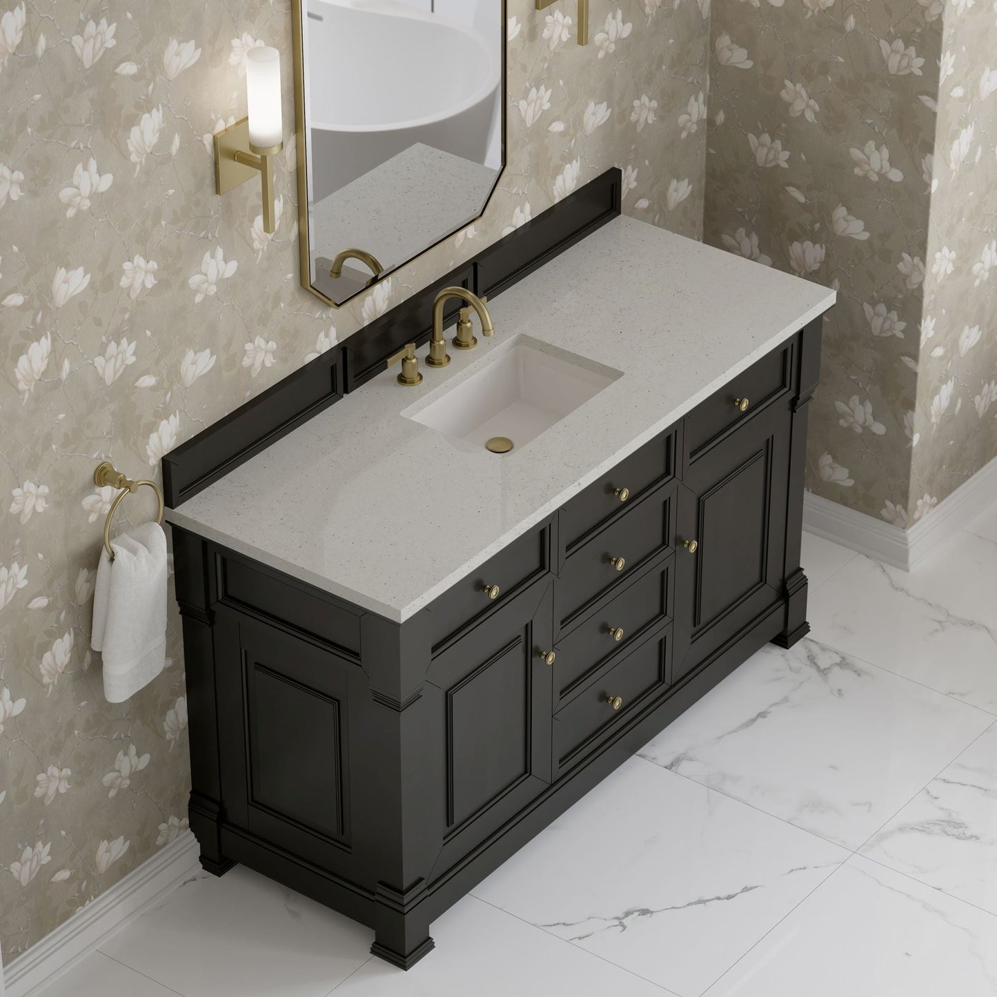 
                  
                    Brookfield 60" Single Vanity in Black Onyx Single Bathroom Vanity James Martin Vanities Lime Delight Silestone 
                  
                