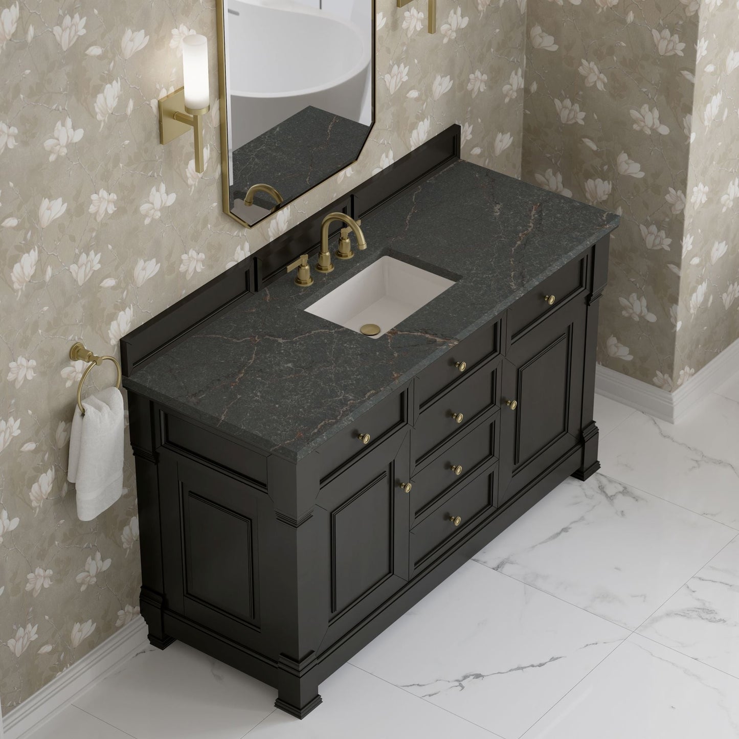 
                  
                    Brookfield 60" Single Vanity in Black Onyx Single Bathroom Vanity James Martin Vanities Parisien Bleu Silestone 
                  
                