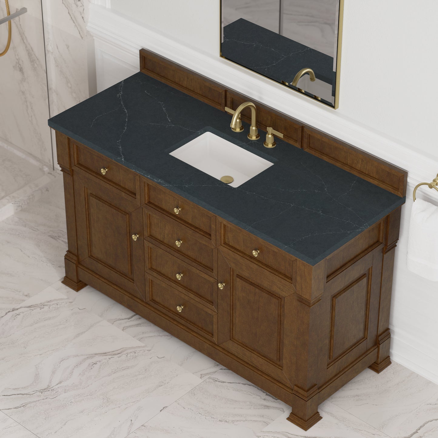 
                  
                    Brookfield 60" Single Vanity in Honey Oak Single Bathroom Vanity James Martin Vanities Charcoal Soapstone Silestone 
                  
                