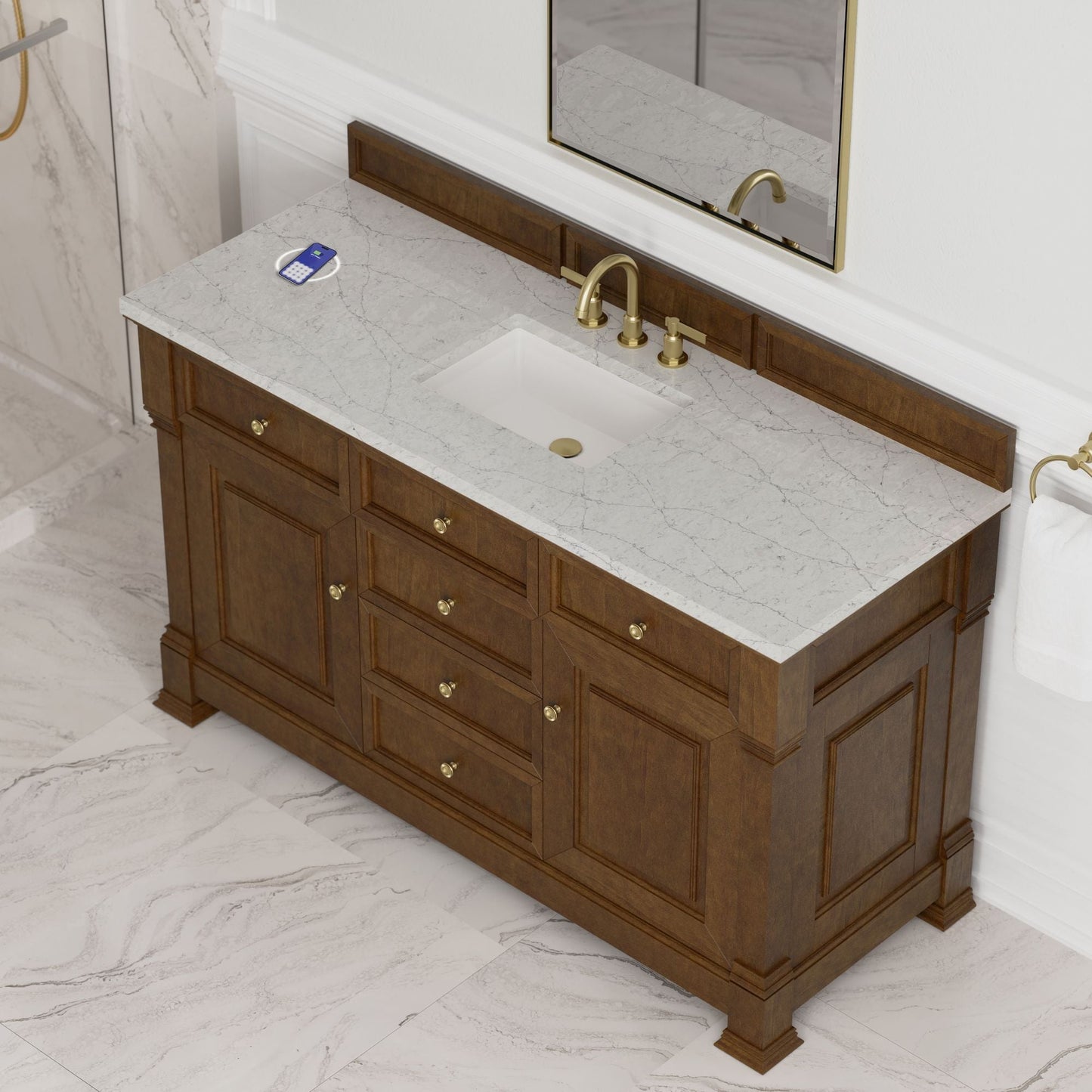 
                  
                    Brookfield 60" Single Vanity in Honey Oak Single Bathroom Vanity James Martin Vanities FreePower-Enabled Eternal Jasmine Pearl Silestone 
                  
                