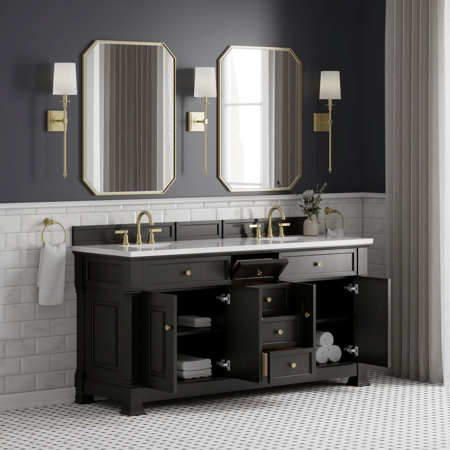 
                  
                    Brookfield 72" Double Vanity in Black Onyx Double Bathroom Vanity James Martin Vanities 
                  
                