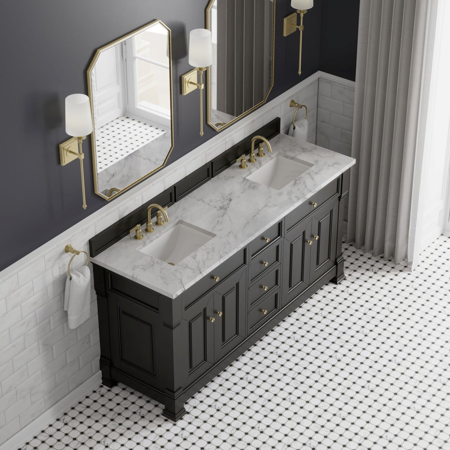 
                  
                    Brookfield 72" Double Vanity in Black Onyx Double Bathroom Vanity James Martin Vanities Carrara White Marble 
                  
                
